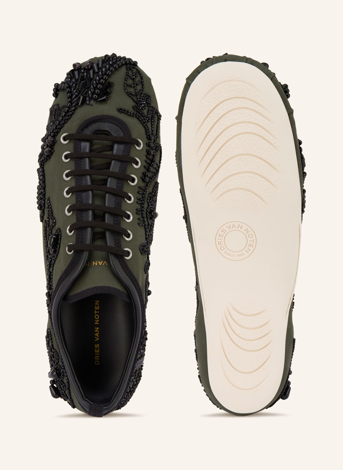 DRIES VAN NOTEN Sneaker mit Pailletten und Schmucksteinen: DUNKELGRÜN