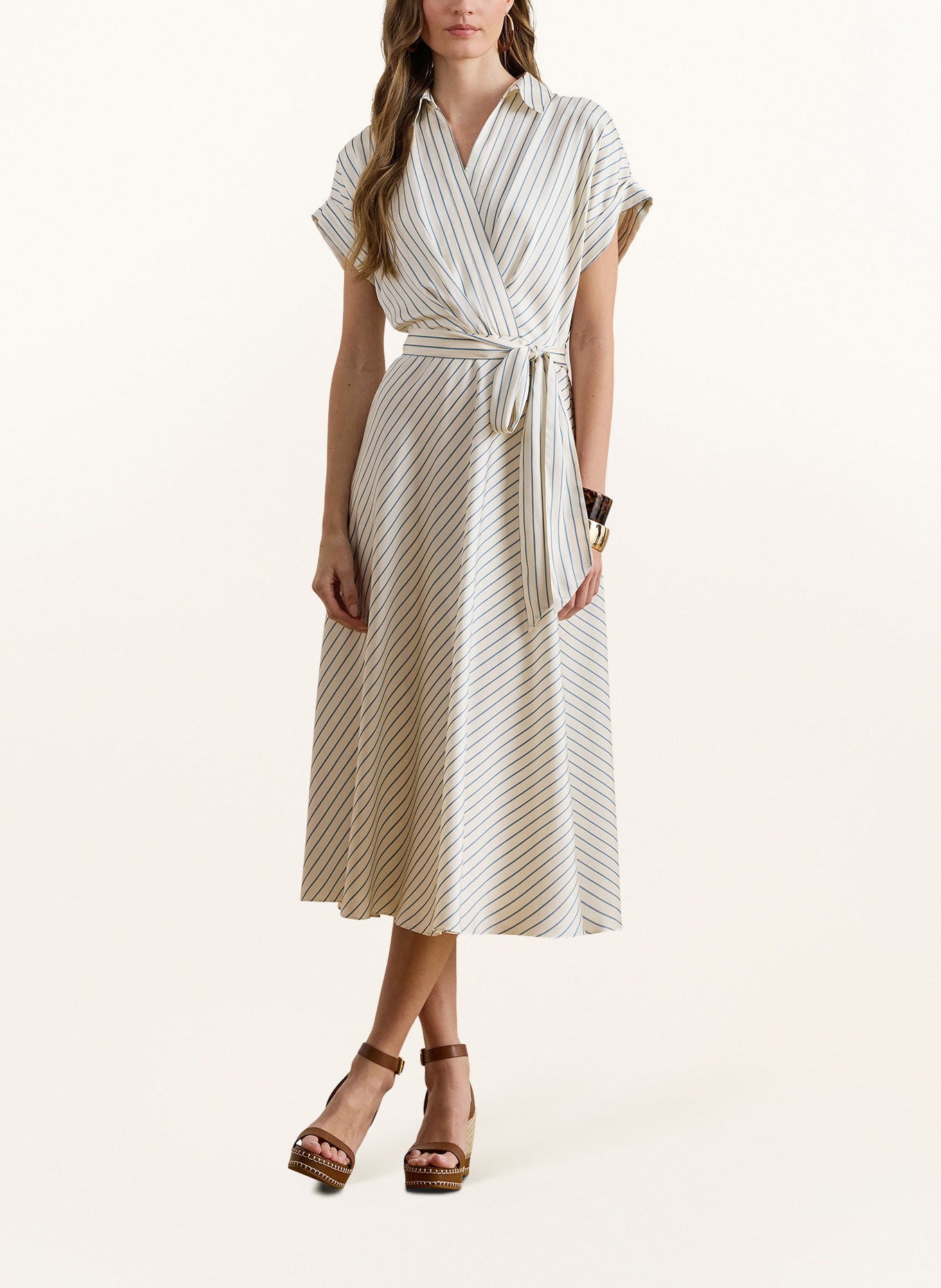 LAUREN RALPH LAUREN Jurk met wikkellook: ECRU / BLAUWGRIJS