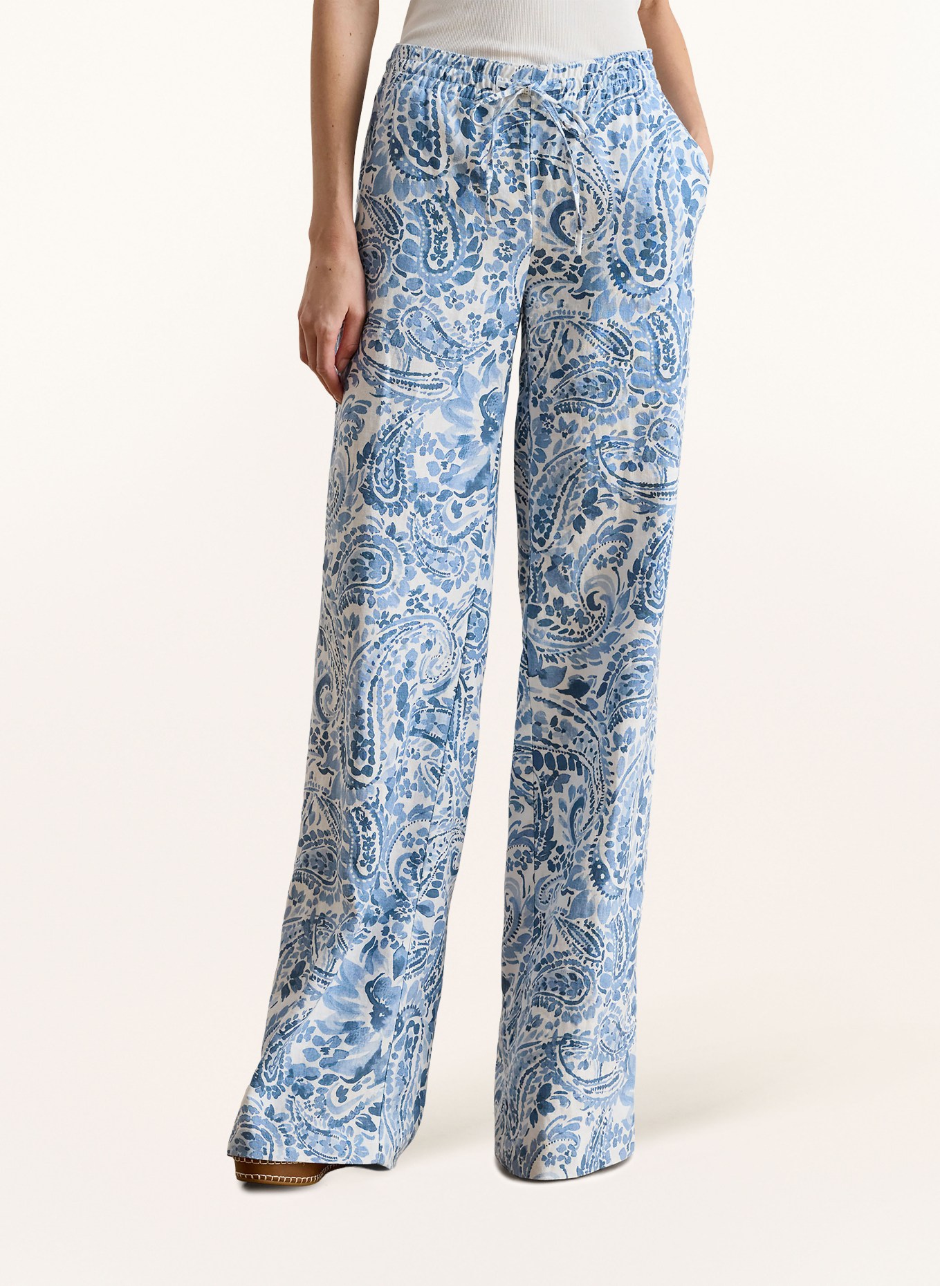 LAUREN RALPH LAUREN Linen Marlene pants: WHITE / LIGHT BLUE / BLUE