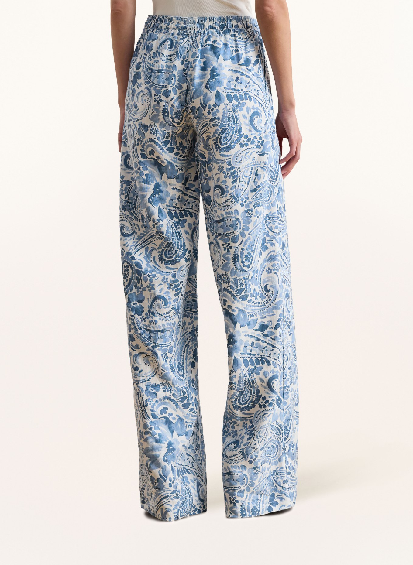LAUREN RALPH LAUREN Linen Marlene pants: WHITE / LIGHT BLUE / BLUE