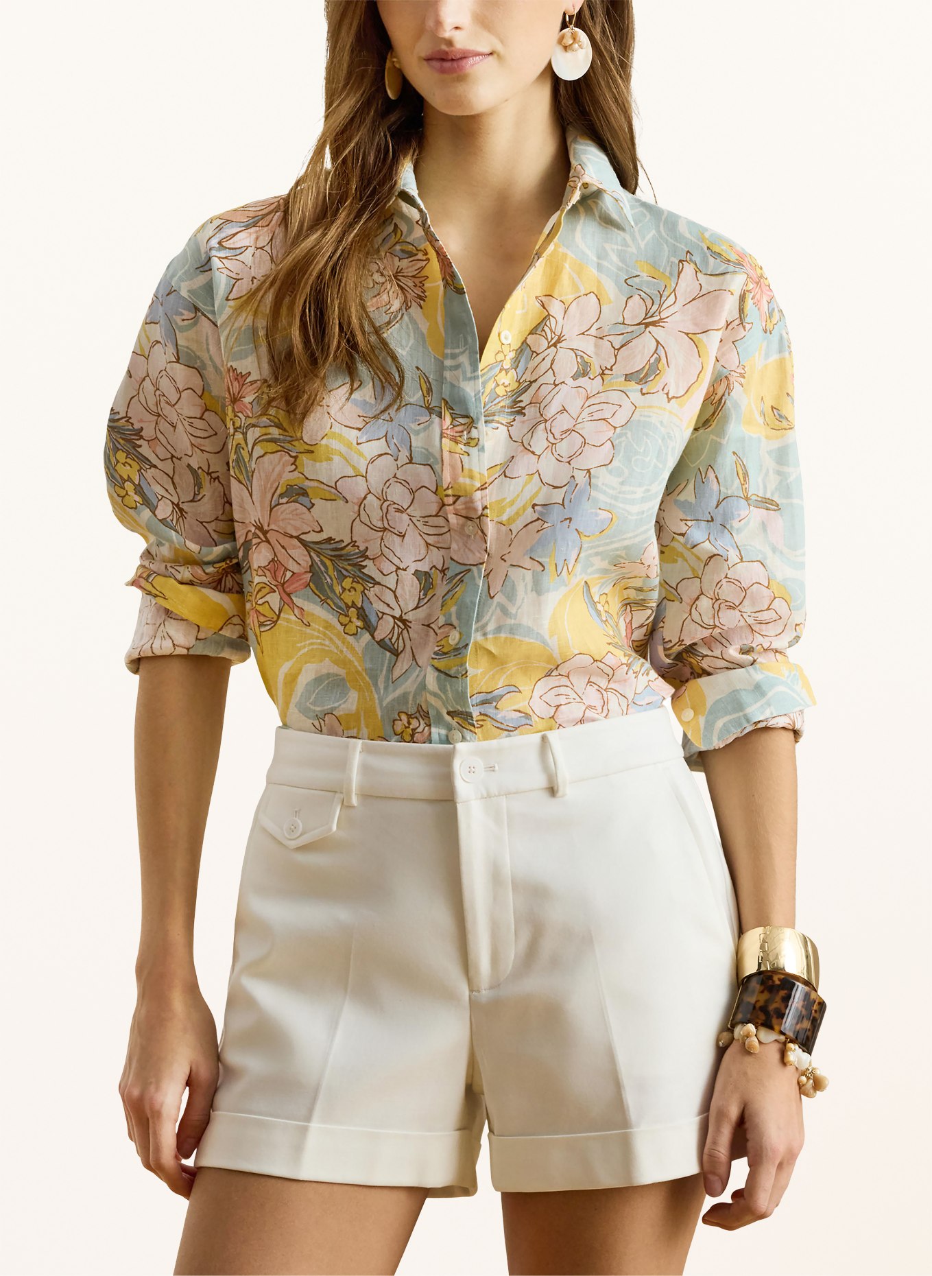 LAUREN RALPH LAUREN Lněná košile: TMAVĚ MODRÁ / RŮŽOVÁ / ŽLUTÁ