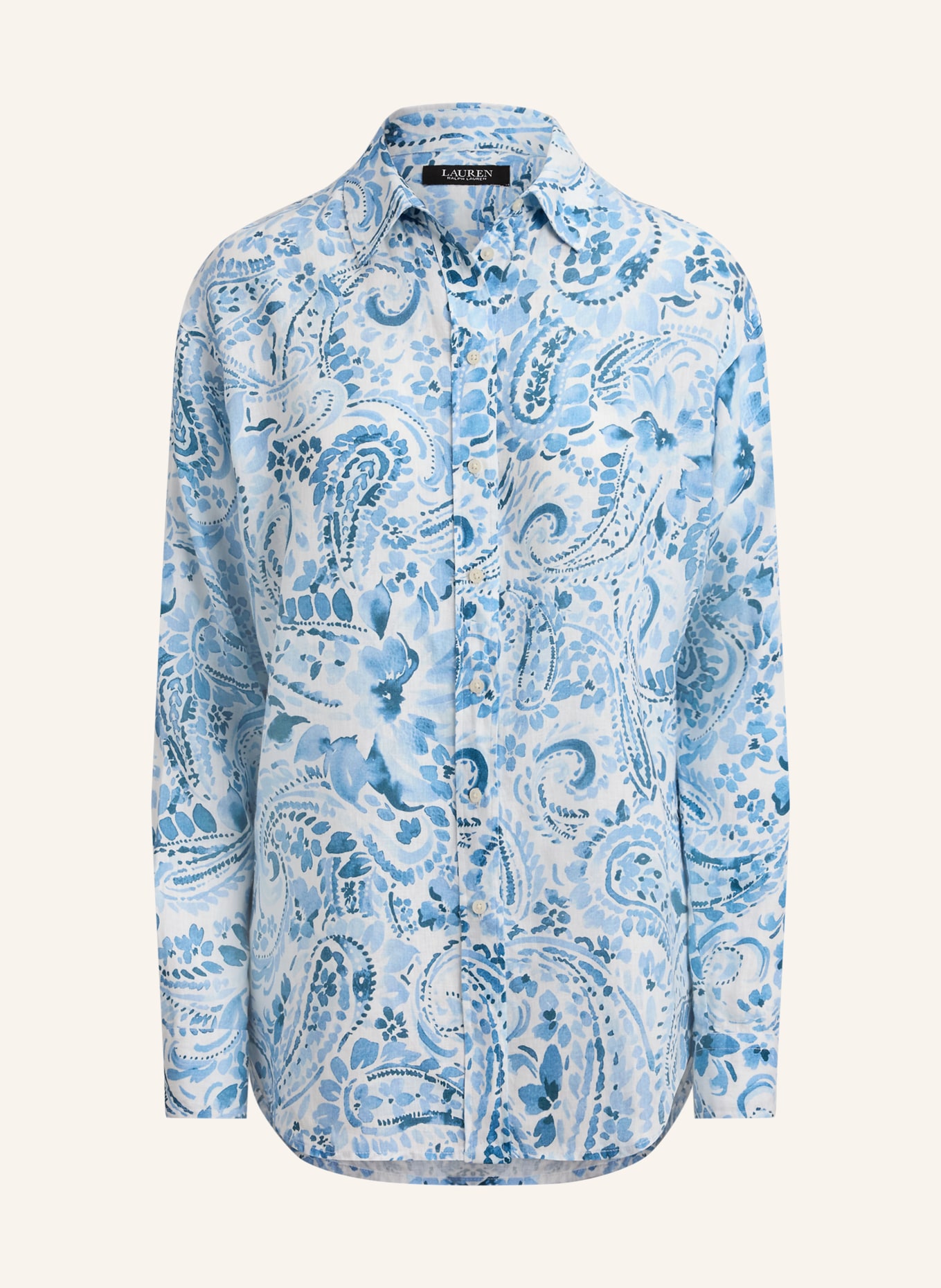 LAUREN RALPH LAUREN Linnen overhemd: WIT / LICHTBLAUW / BLAUW