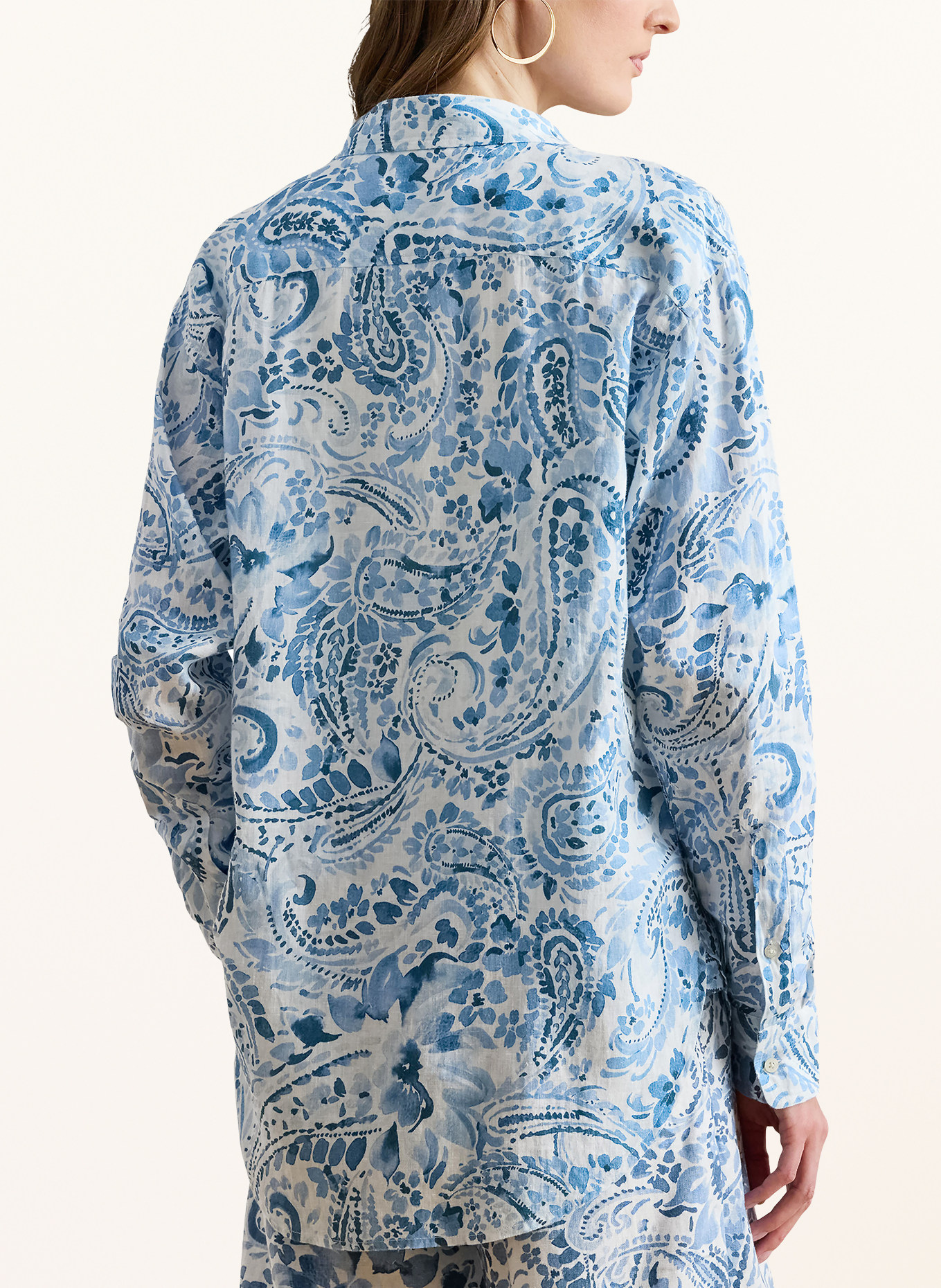 LAUREN RALPH LAUREN Linnen overhemd: WIT / LICHTBLAUW / BLAUW