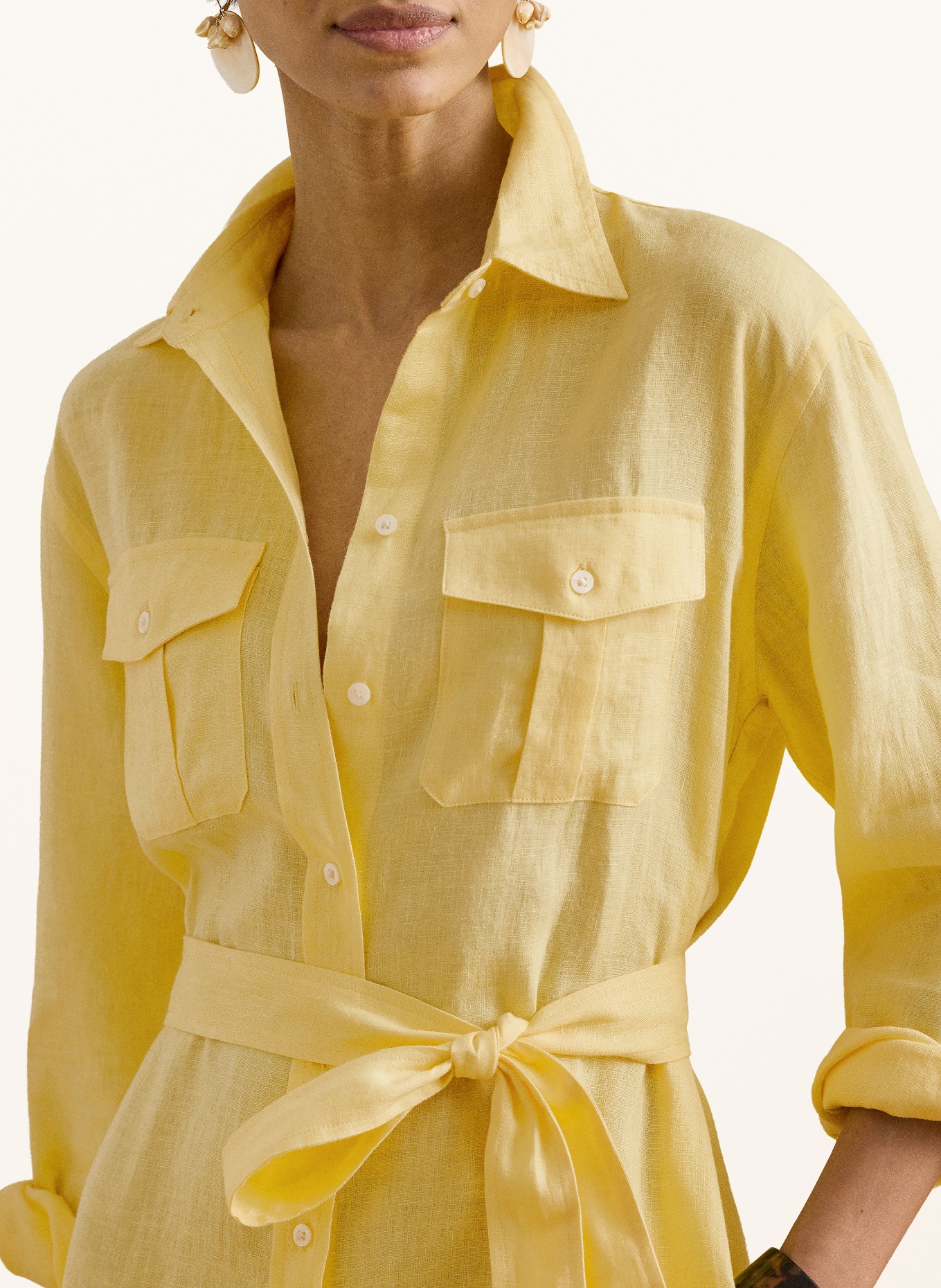 LAUREN RALPH LAUREN Linnen overhemdjurk: GEEL