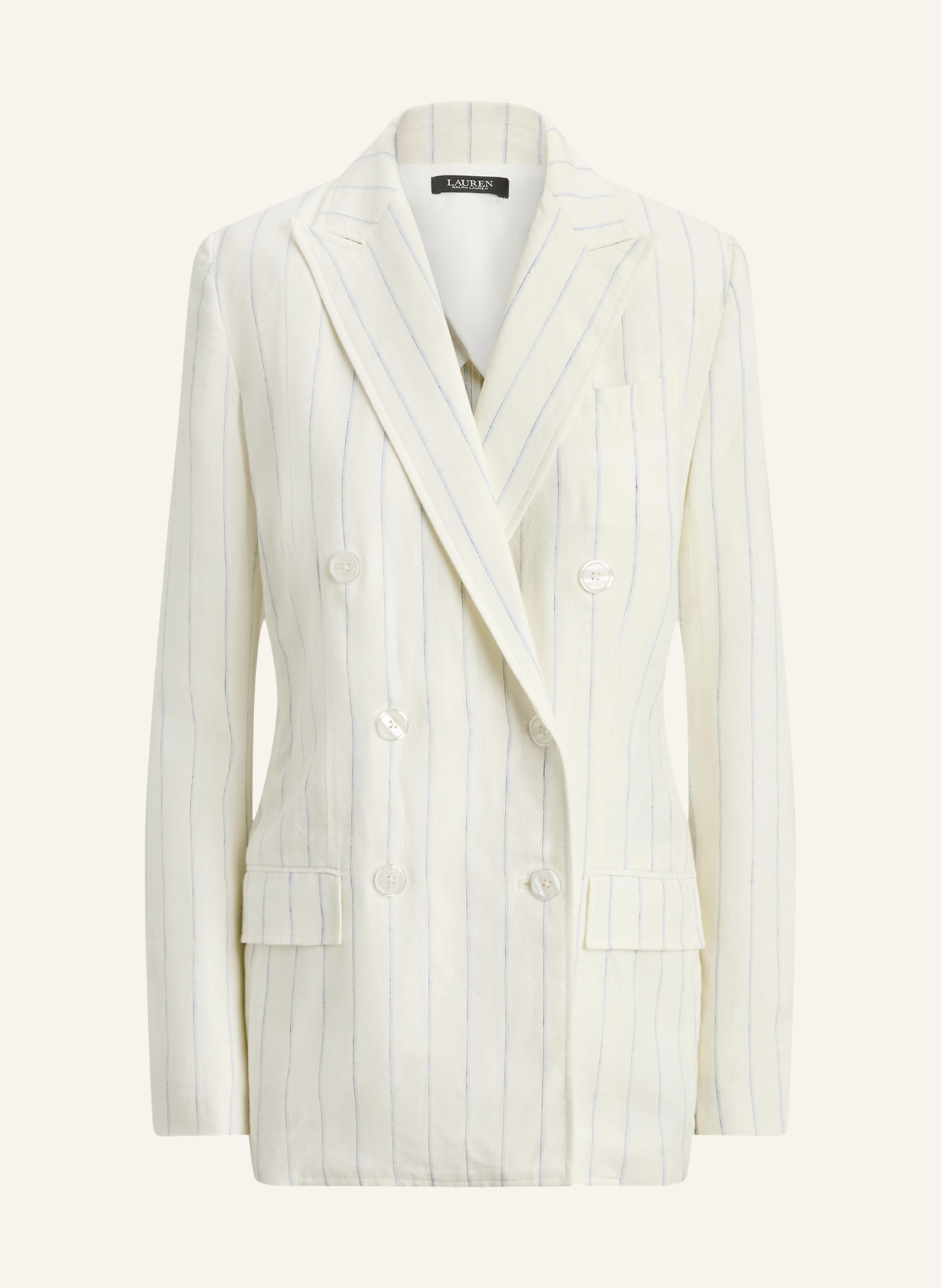 LAUREN RALPH LAUREN Leinenblazer: CREME / HELLBLAU