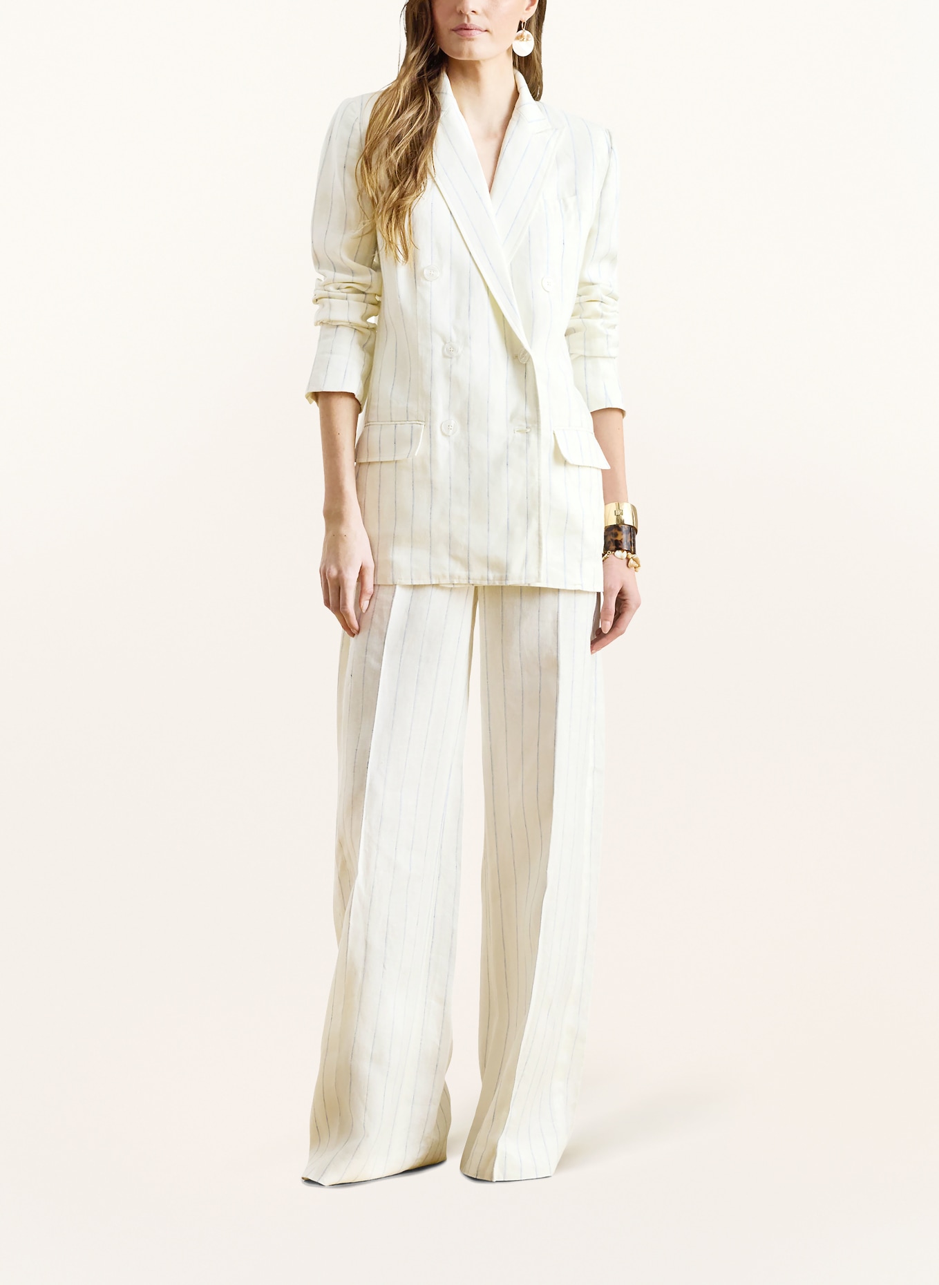 LAUREN RALPH LAUREN Leinenblazer: CREME / HELLBLAU