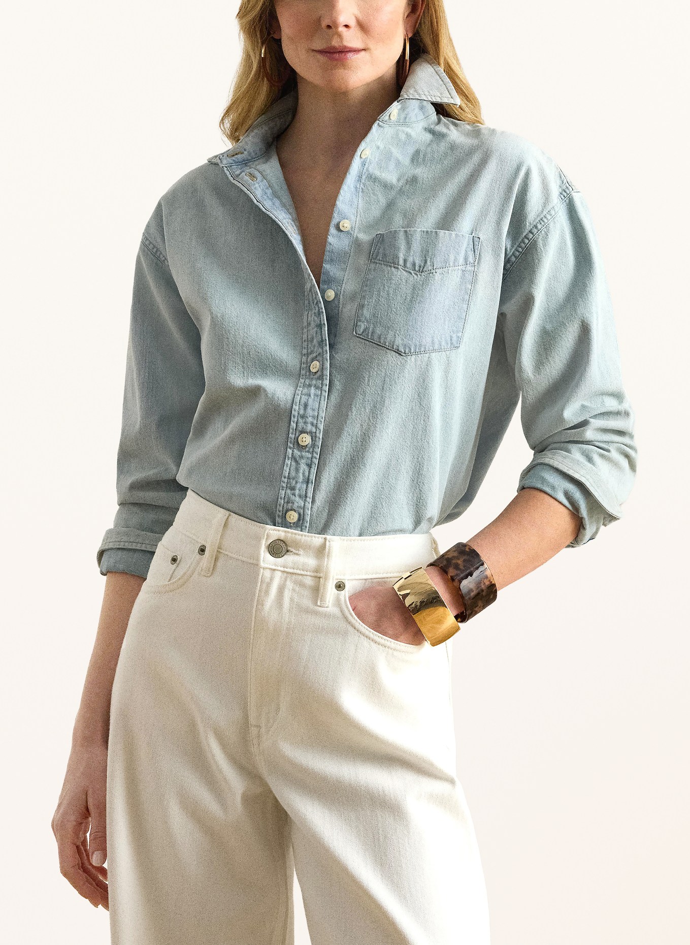 LAUREN RALPH LAUREN Jeansbluse: HELLBLAU