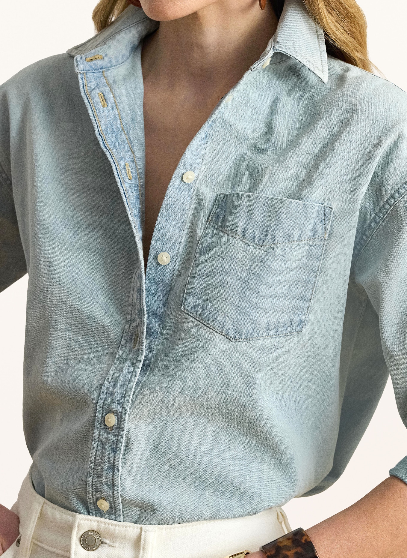 LAUREN RALPH LAUREN Jeansbluse: HELLBLAU