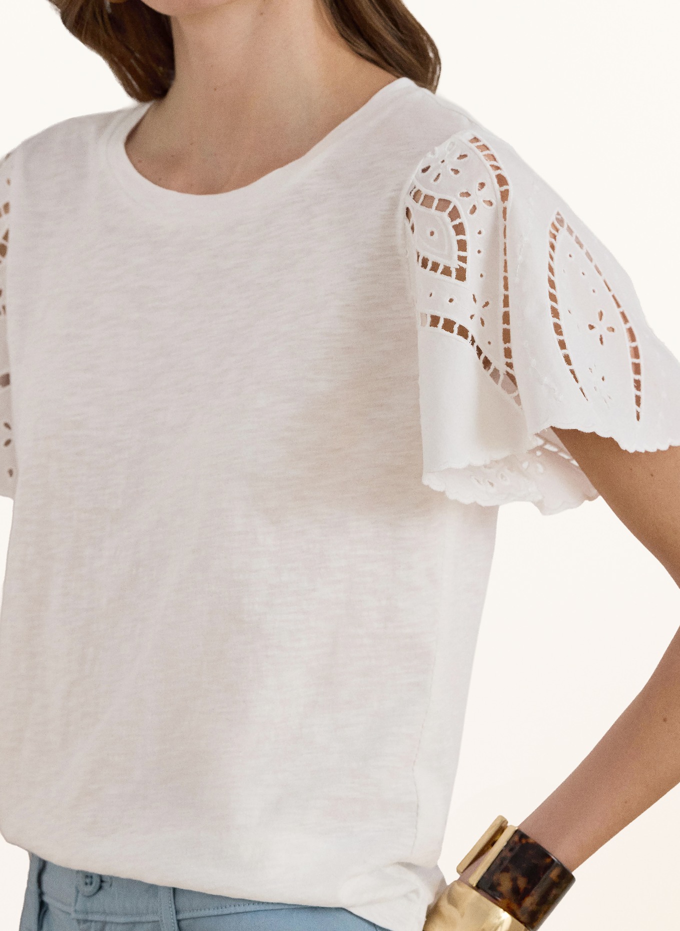 LAUREN RALPH LAUREN T-Shirt mit Lochspitze: WEISS