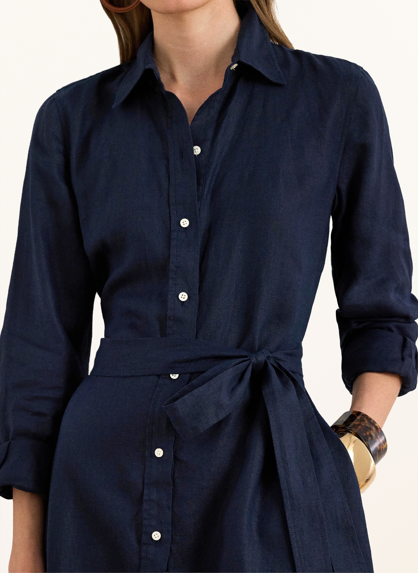LAUREN RALPH LAUREN Linen shirt dress: DARK BLUE