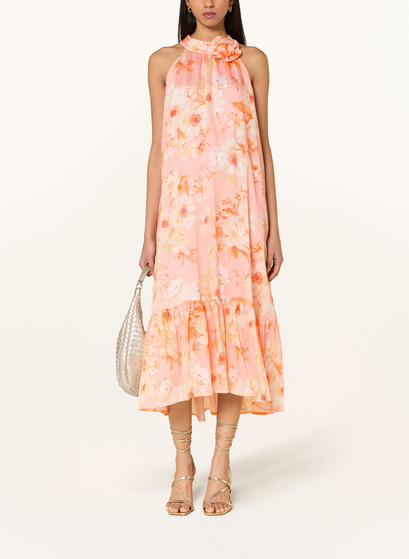 Ana Alcazar Dress with ruffles: PINK / CREAM / ORANGE