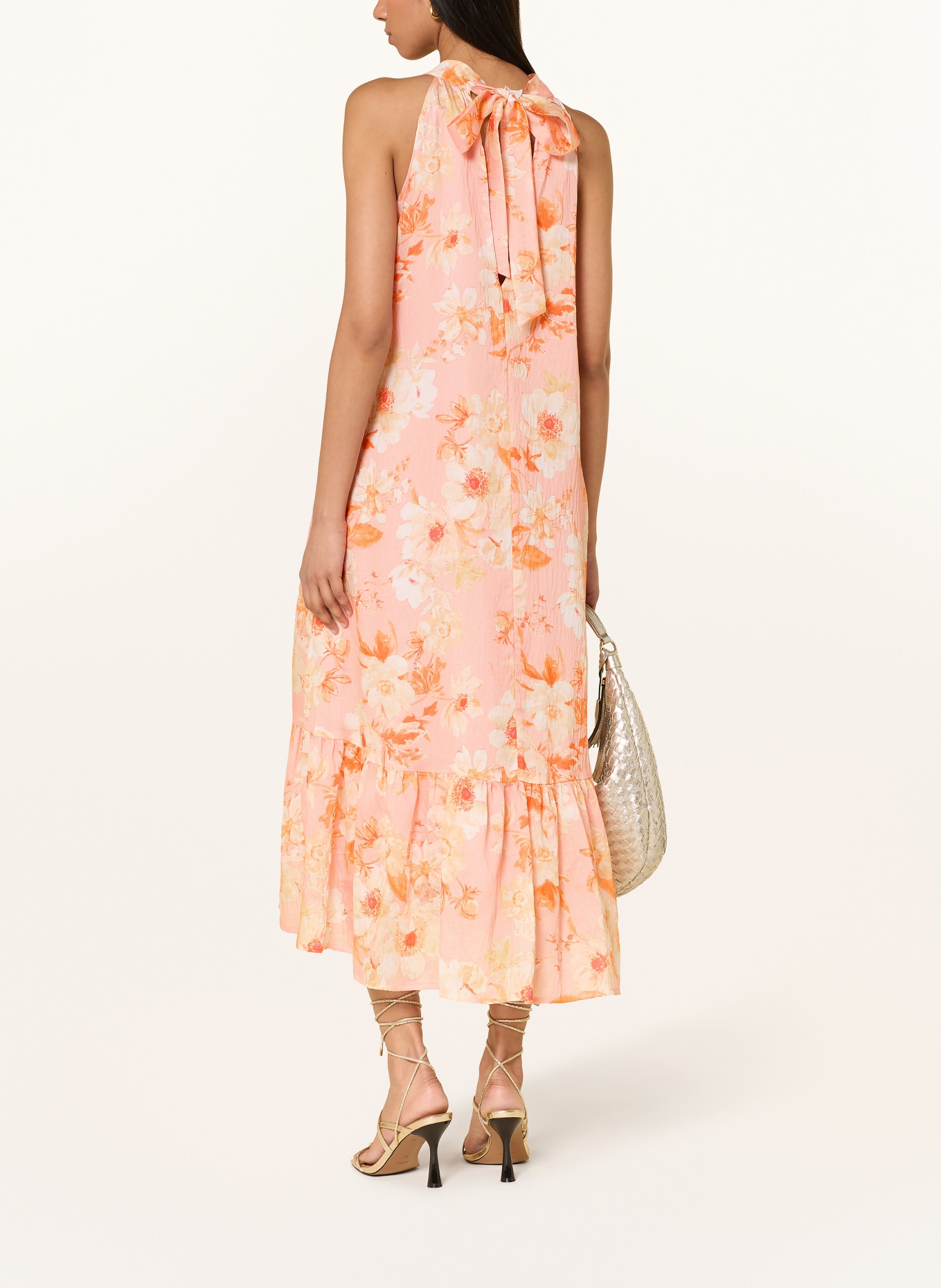 Ana Alcazar Dress with ruffles: PINK / CREAM / ORANGE