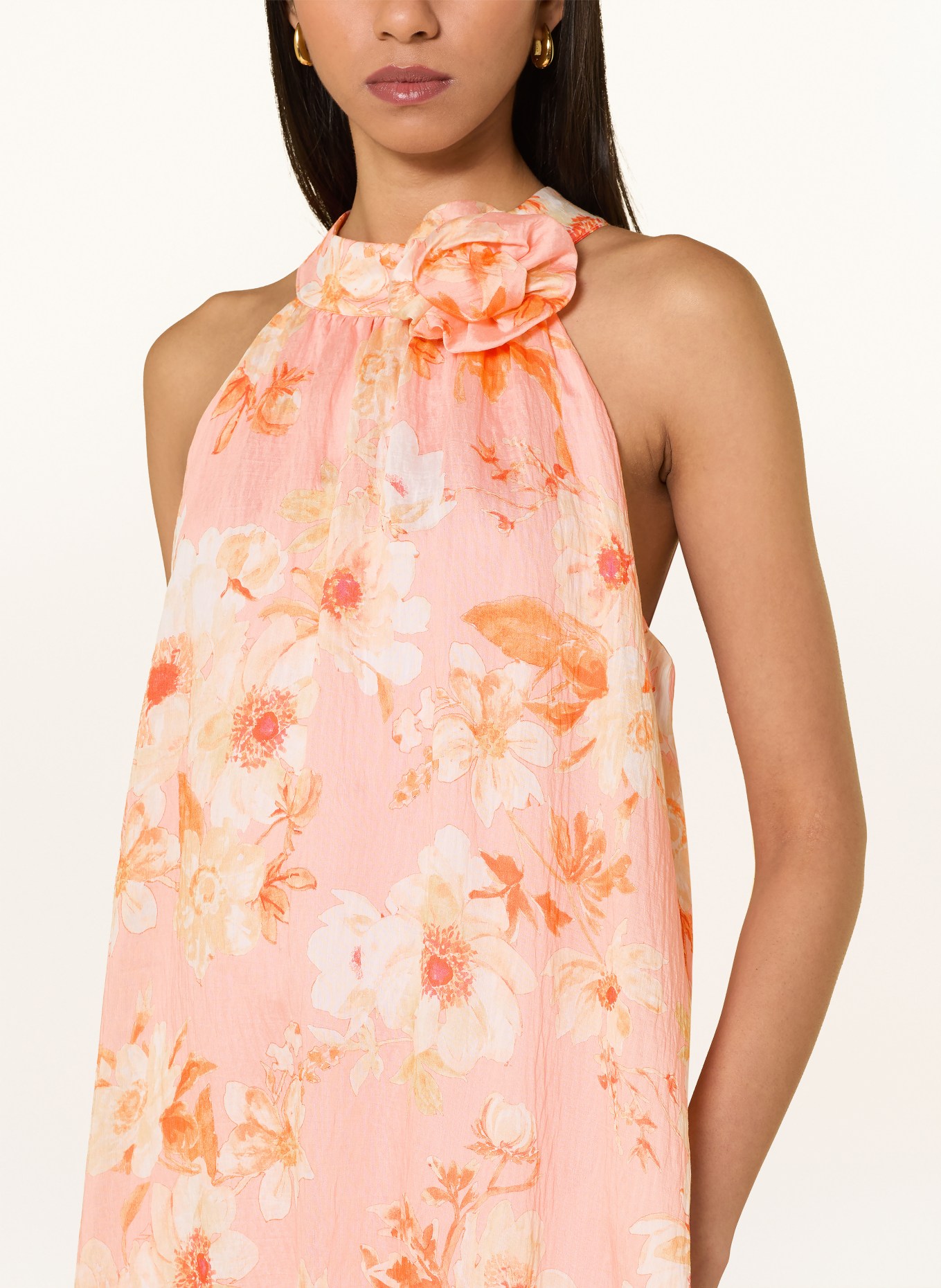Ana Alcazar Dress with ruffles: PINK / CREAM / ORANGE