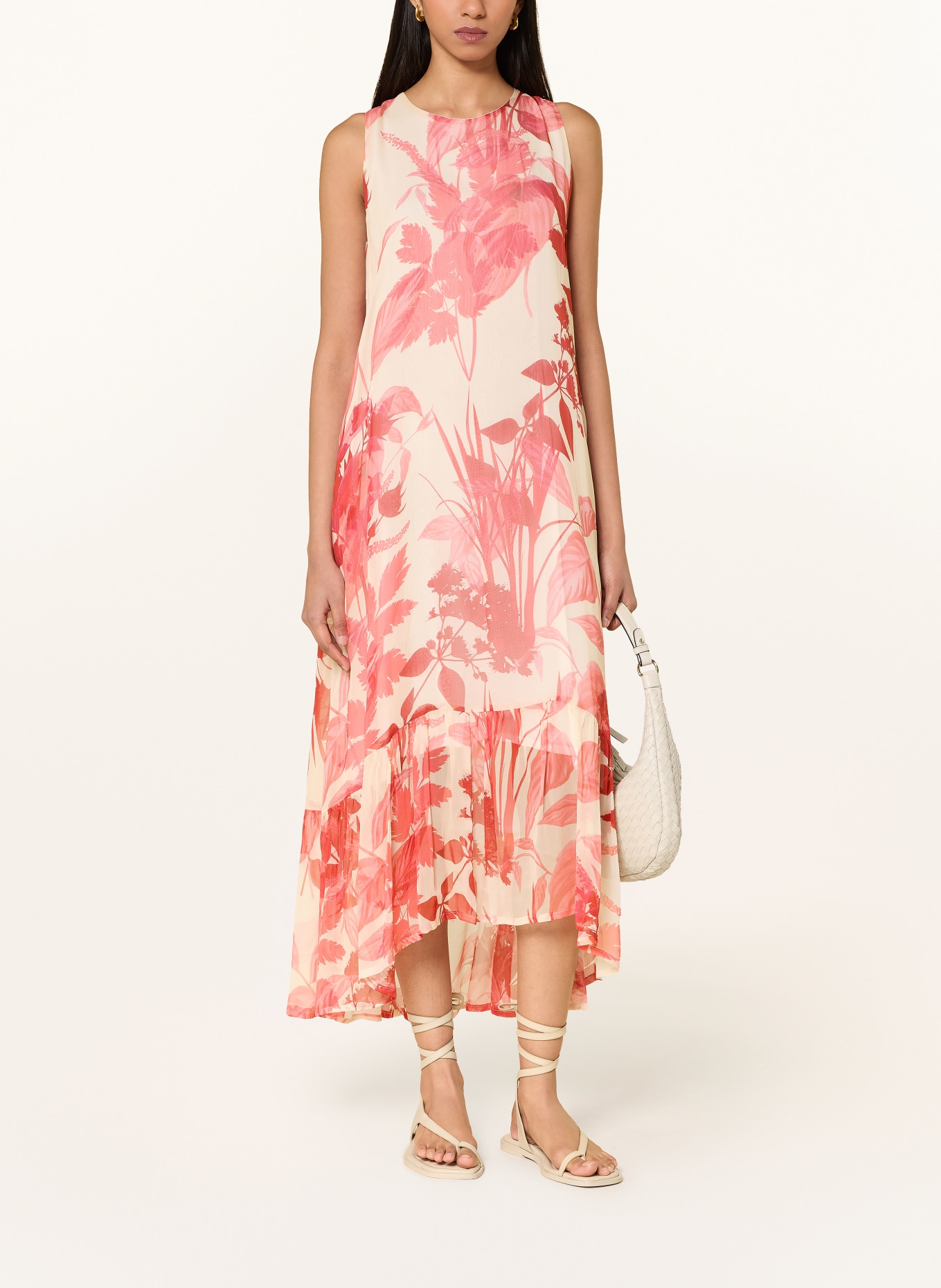 Ana Alcazar Dress with ruffles: RED / CREAM