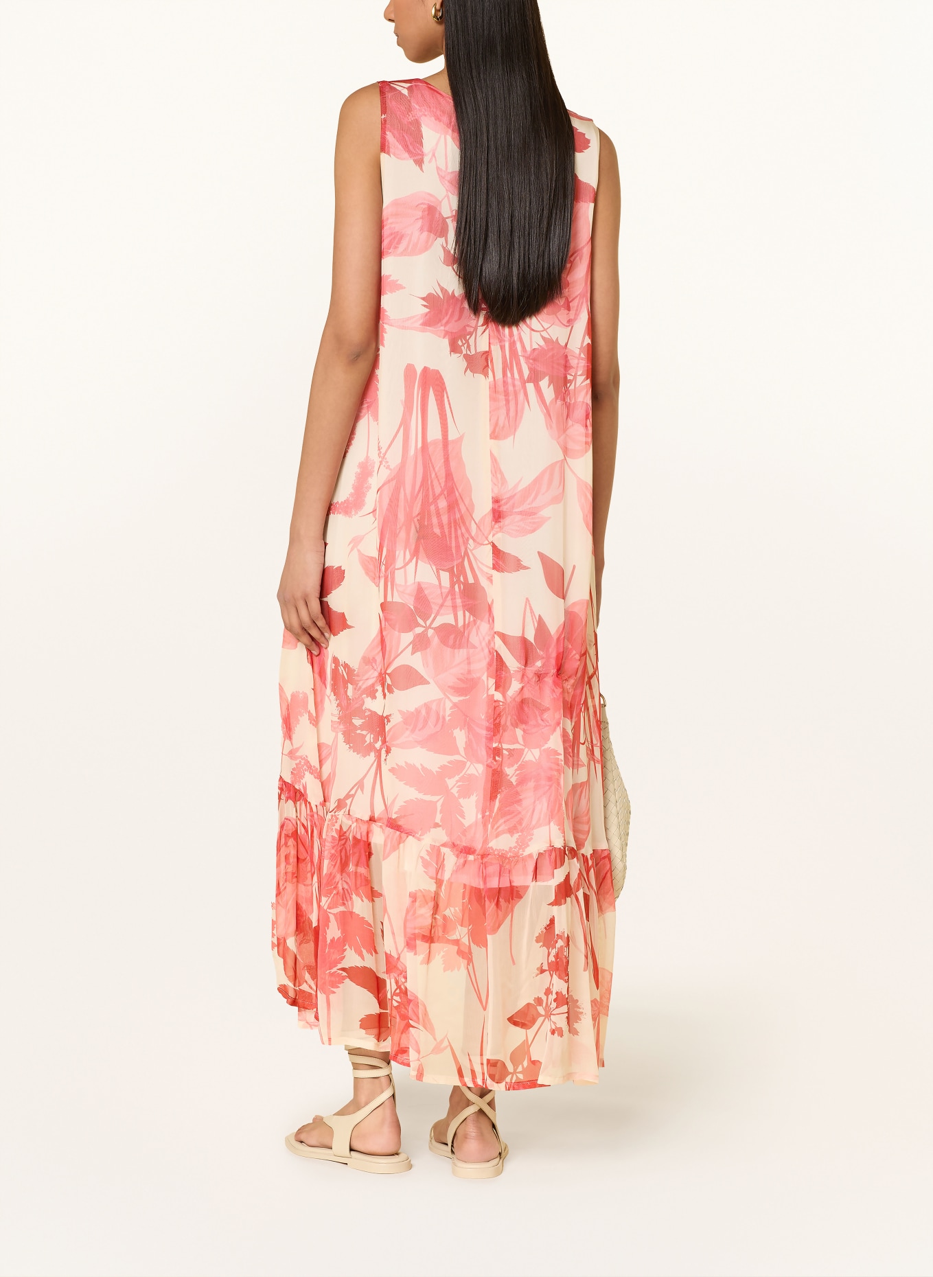 Ana Alcazar Dress with ruffles: RED / CREAM
