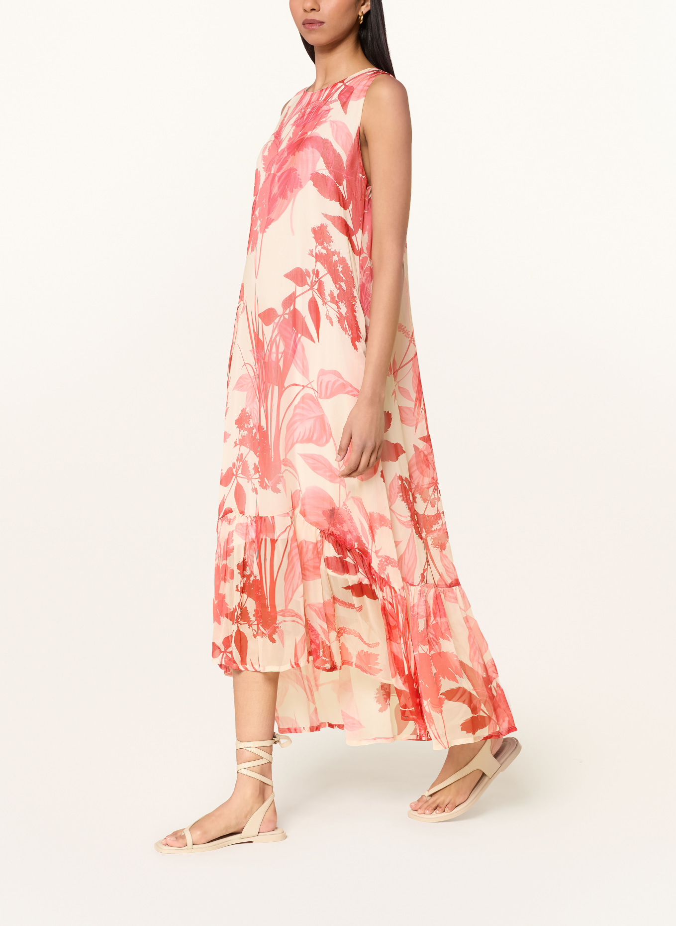 Ana Alcazar Dress with ruffles: RED / CREAM