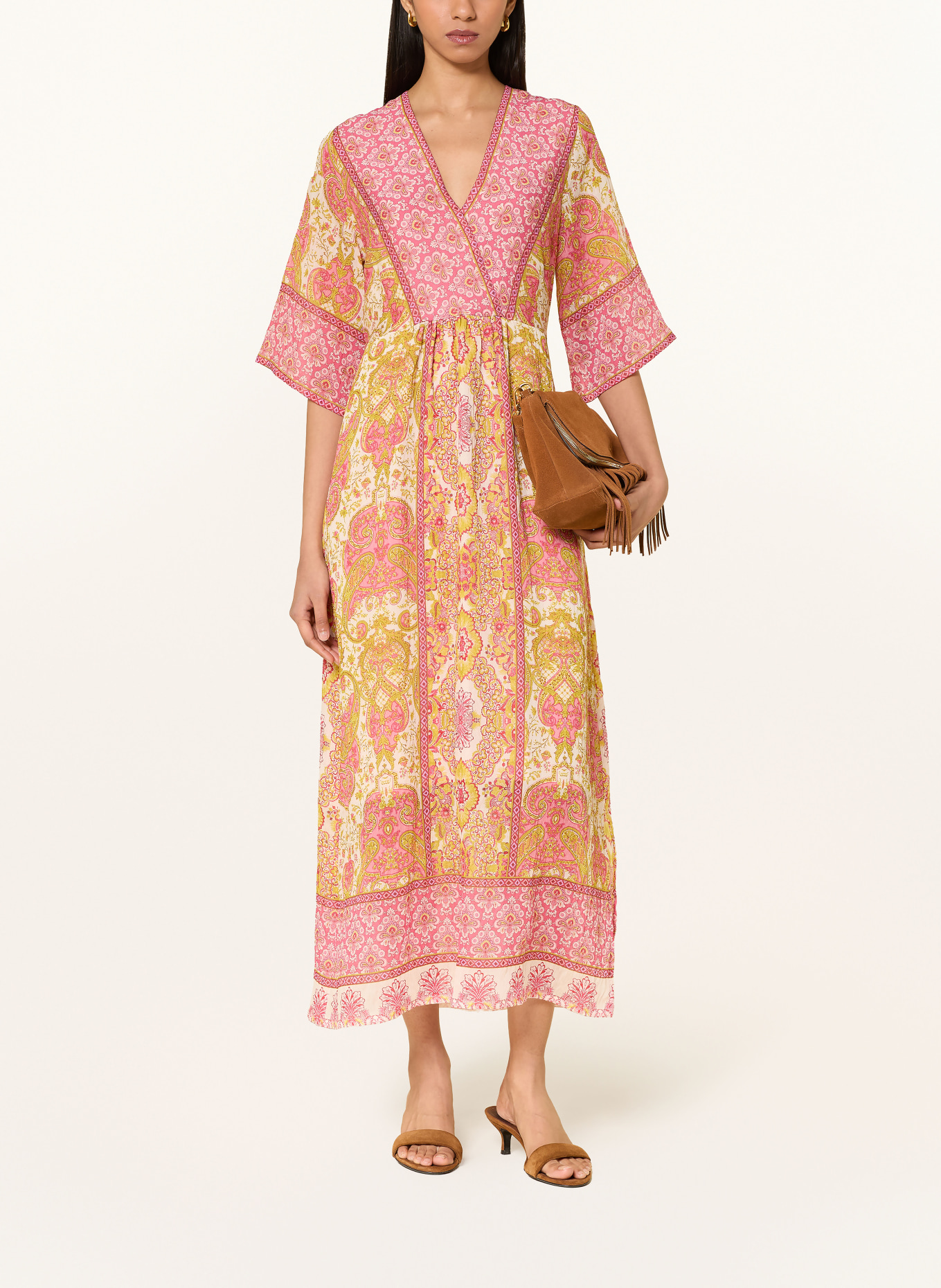 Ana Alcazar Dress: PINK / CREAM / OLIVE
