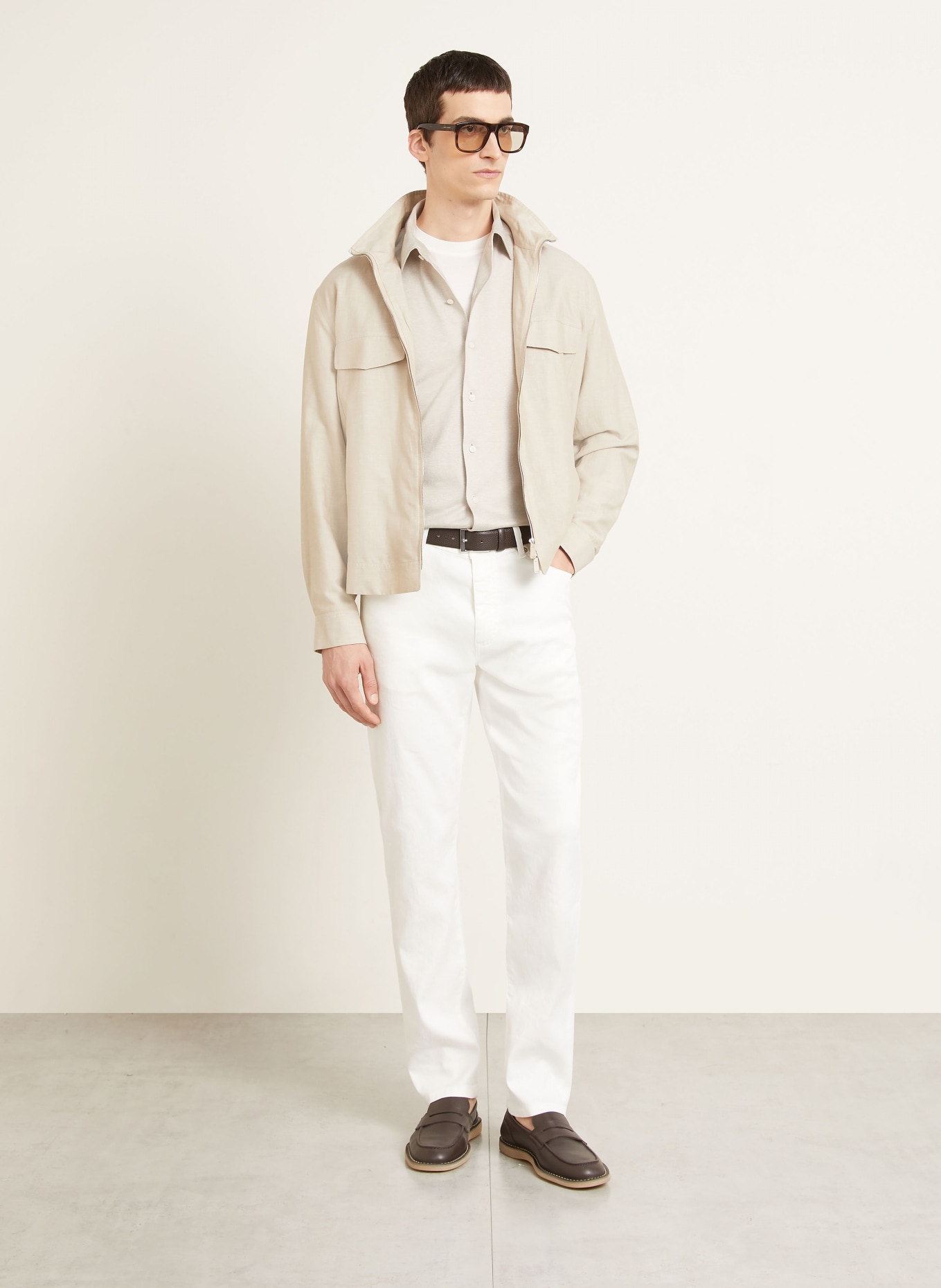 ZEGNA Jerseyhemd Slim Fit mit Seide und Leinen: BEIGE