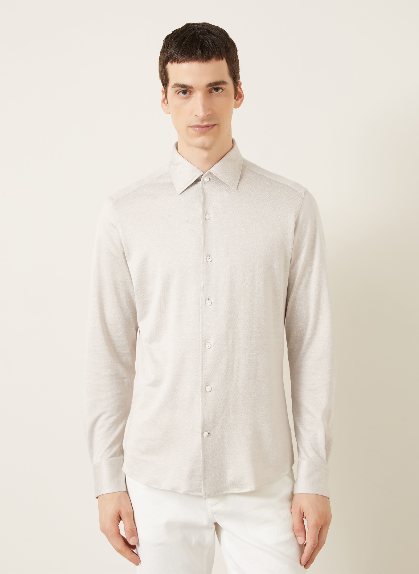 ZEGNA Jerseyhemd Slim Fit mit Seide und Leinen: BEIGE