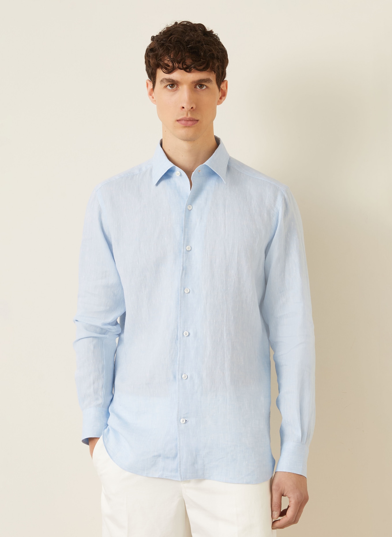 ZEGNA Linen Shirt, Regular Fit: LIGHT BLUE