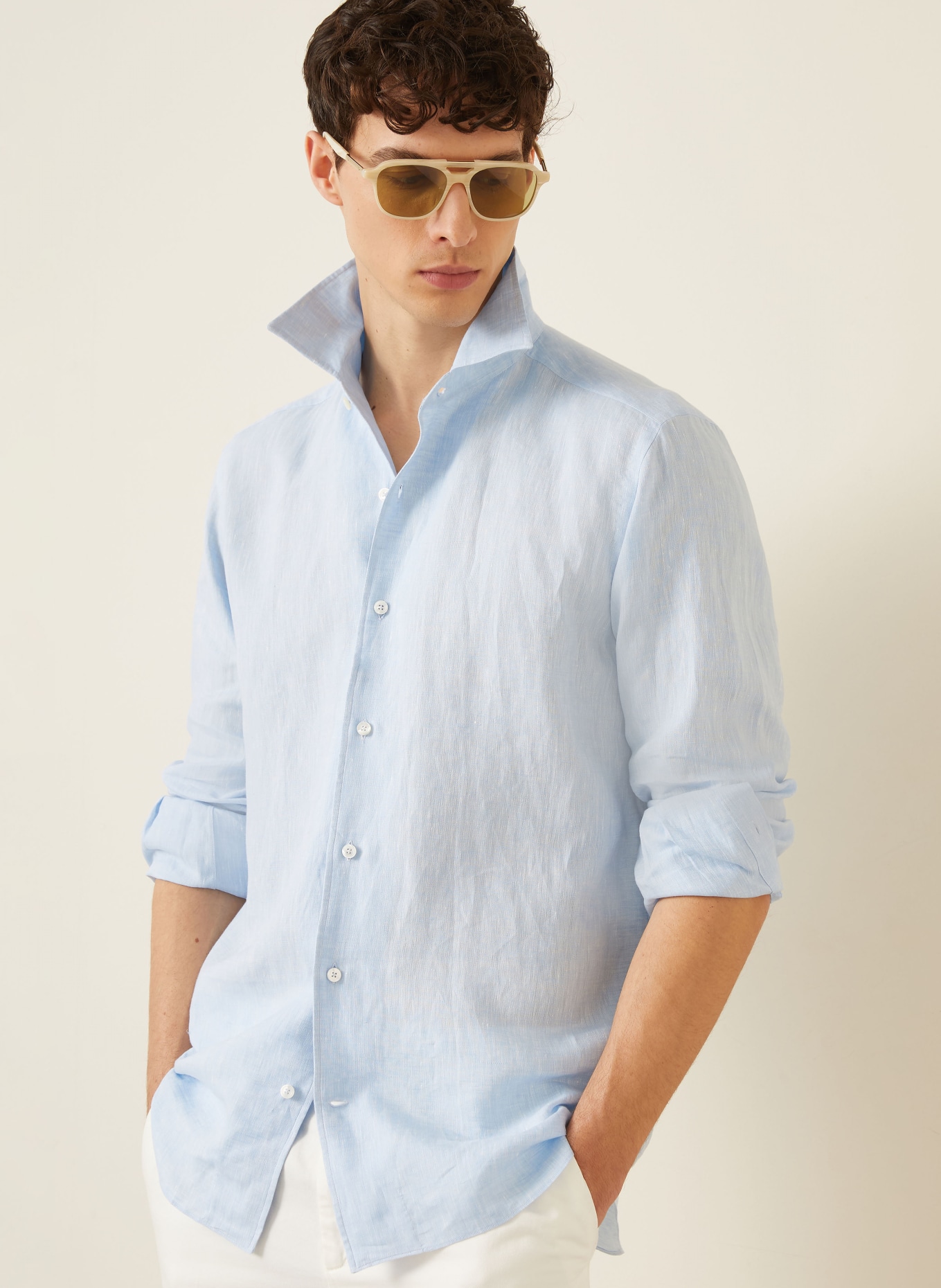 ZEGNA Linen Shirt, Regular Fit: LIGHT BLUE