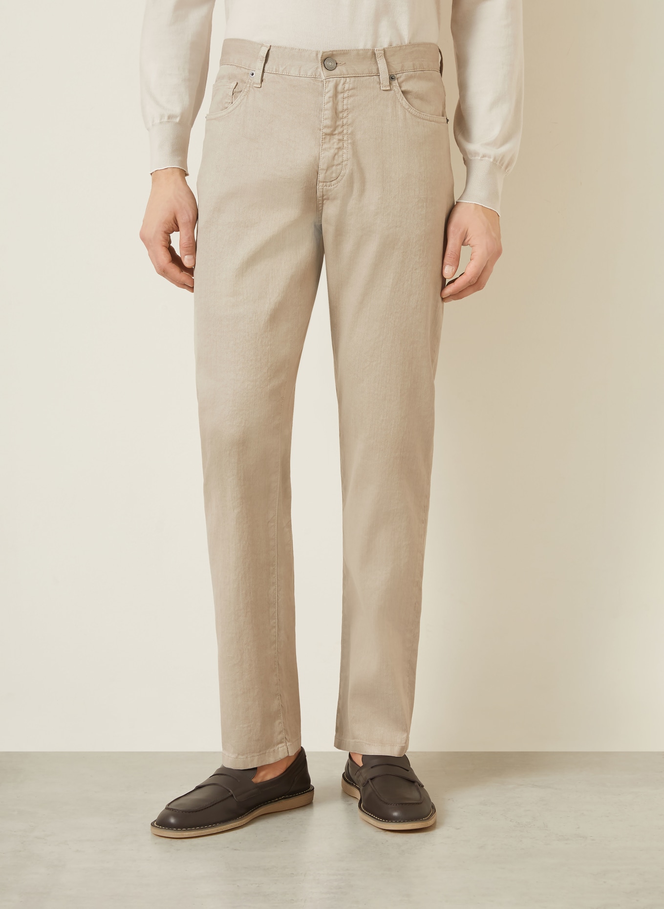 ZEGNA Slim fit pants with linen: N02 MID BEIGE SOLID