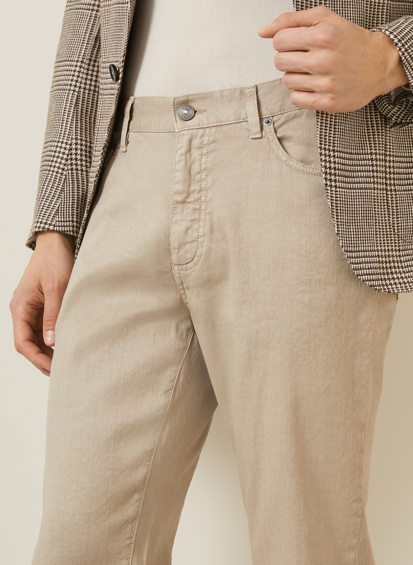 ZEGNA Slim fit pants with linen: N02 MID BEIGE SOLID