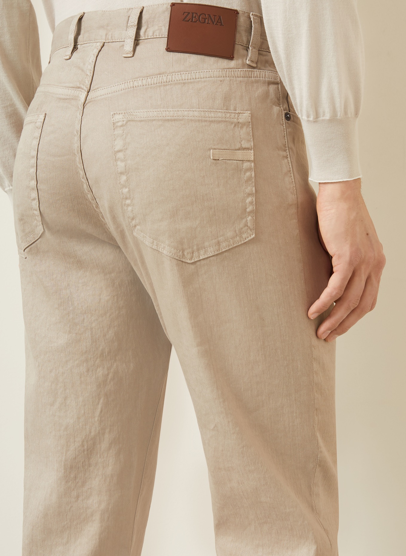 ZEGNA Slim fit pants with linen: N02 MID BEIGE SOLID