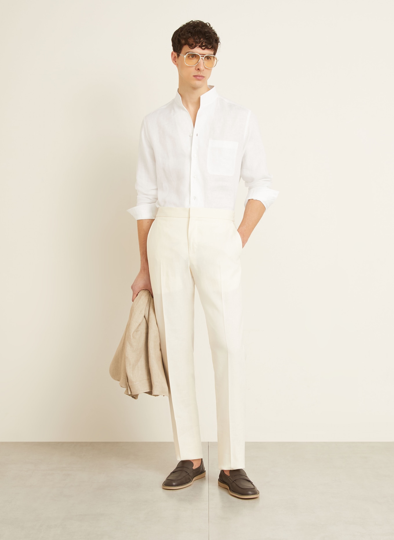ZEGNA Comfort Fit linen shirt with stand-up collar: WHITE