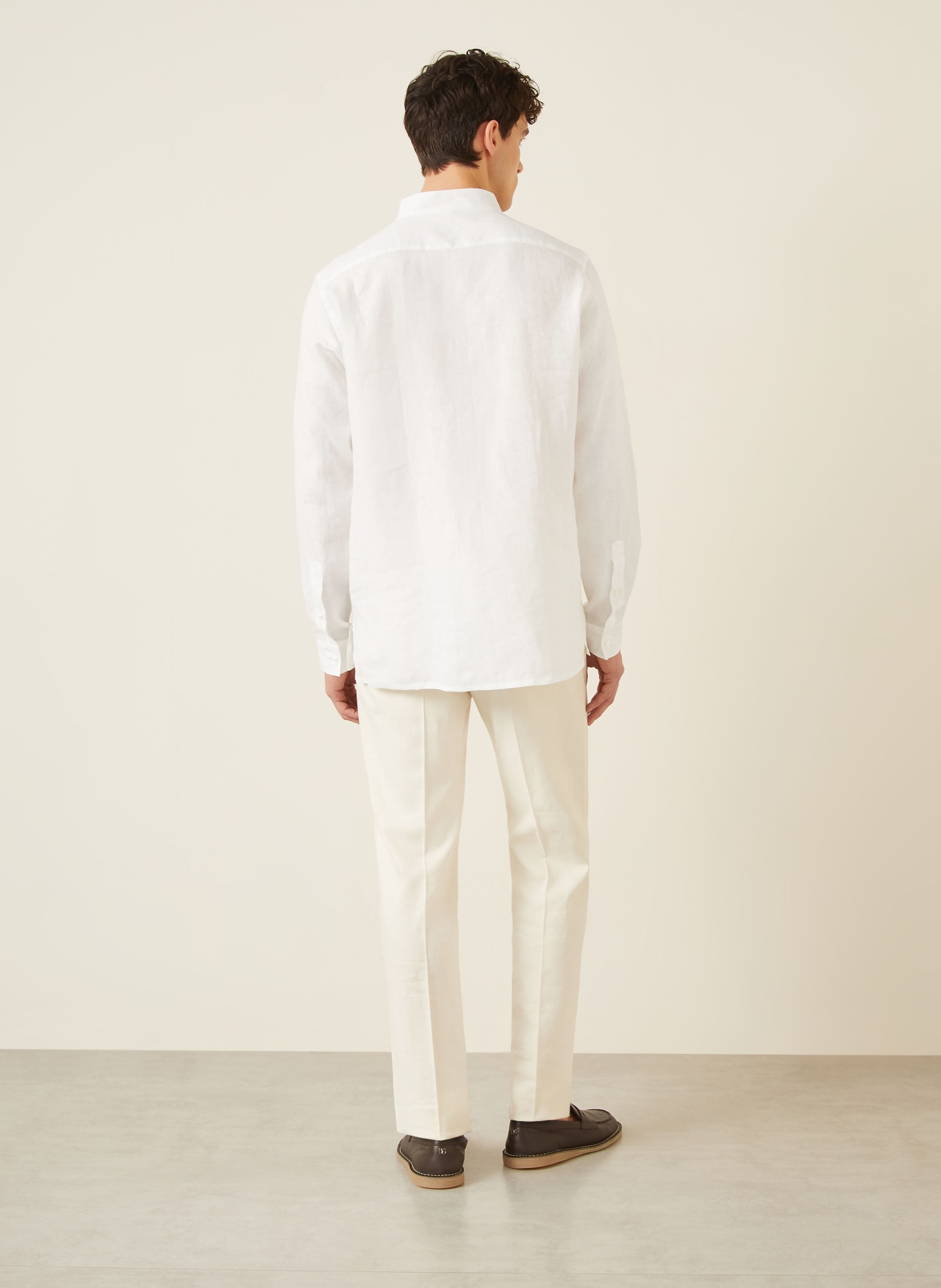 ZEGNA Comfort Fit linen shirt with stand-up collar: WHITE