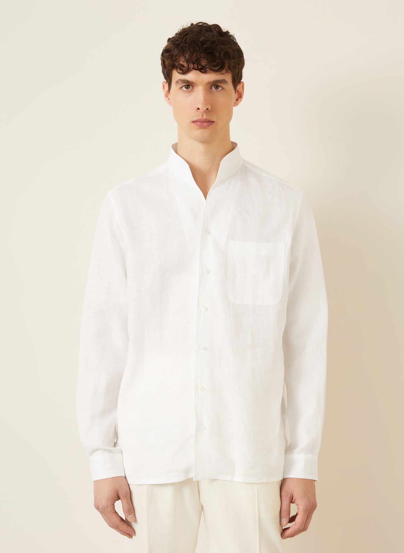 ZEGNA Comfort Fit linen shirt with stand-up collar: WHITE