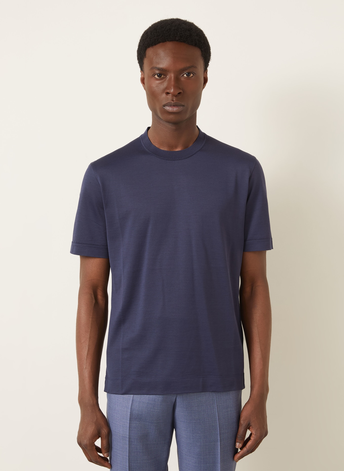 ZEGNA Tričko s hedvábím: TMAVĚ MODRÁ