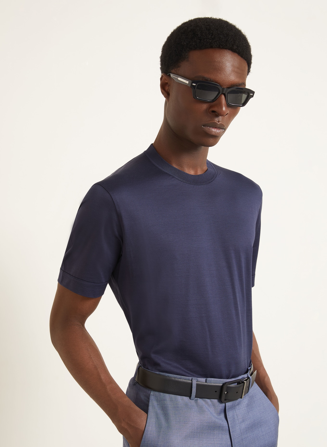 ZEGNA Tričko s hedvábím: TMAVĚ MODRÁ