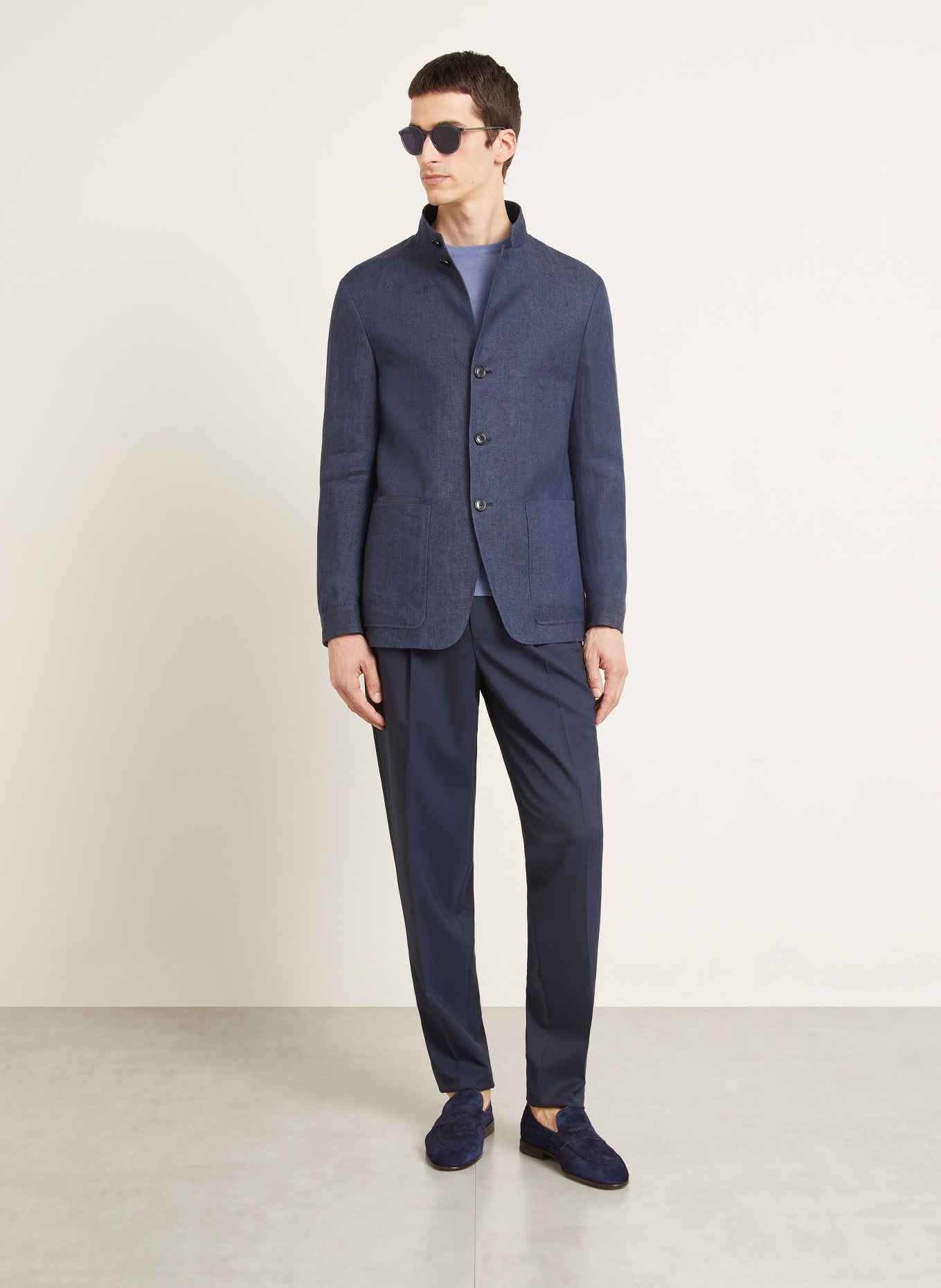 ZEGNA Marynarka lniana OASI LINO o kroju Extra Slim Fit: GRANATOWY