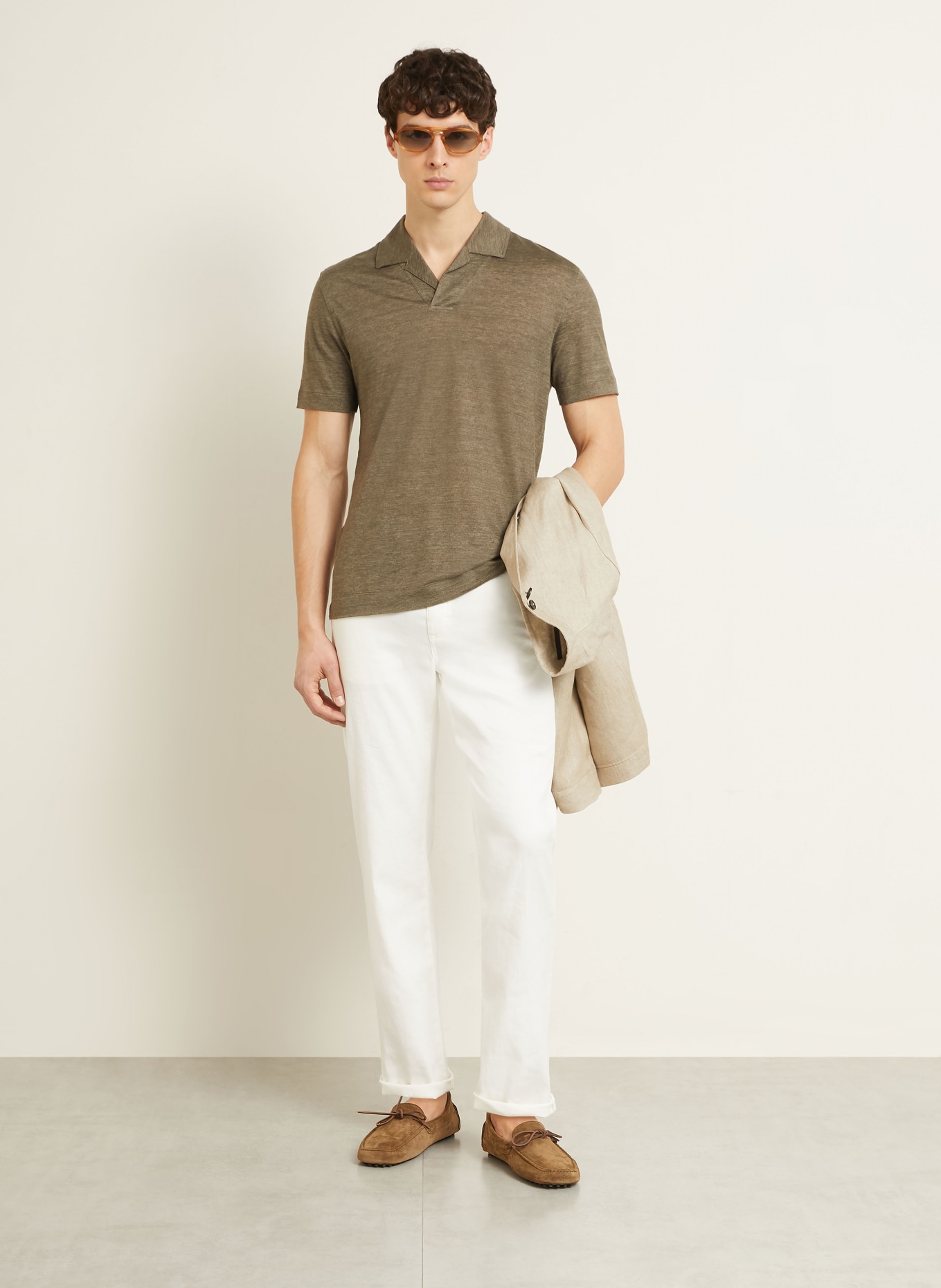 ZEGNA Polo en jersey de lin: TAUPE