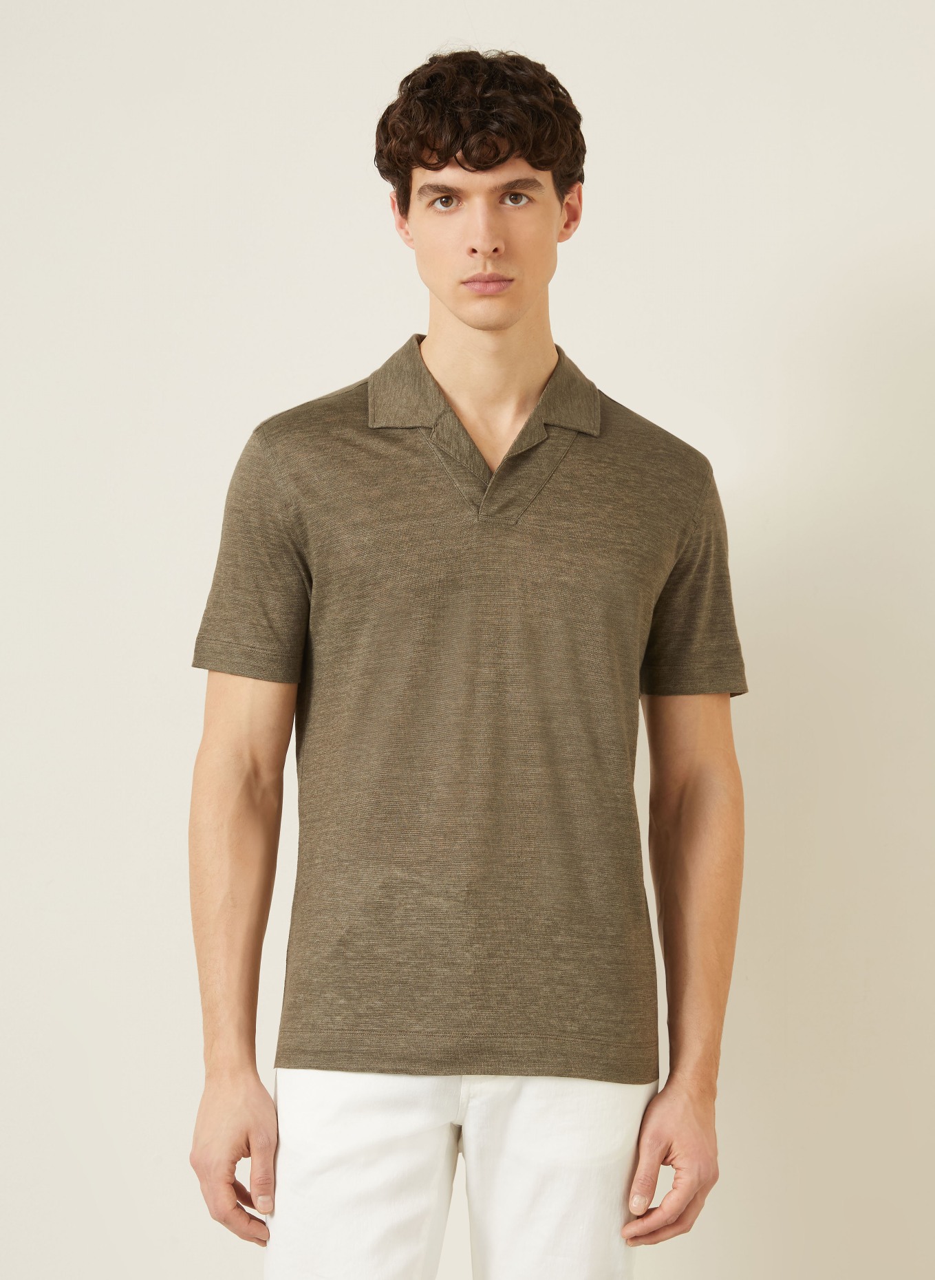 ZEGNA Polo en jersey de lin: TAUPE