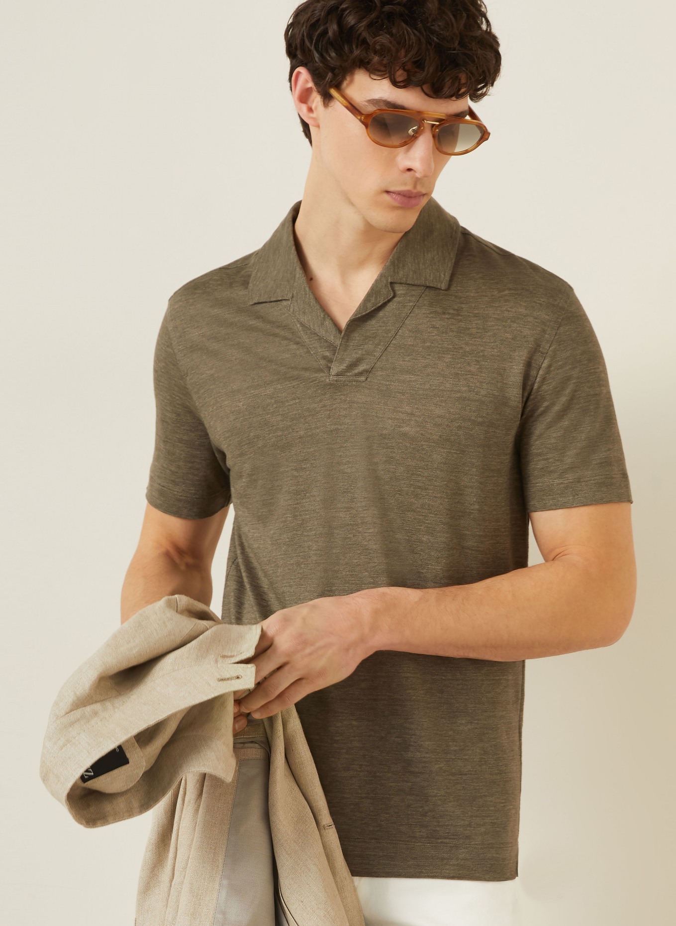 ZEGNA Polo en jersey de lin: TAUPE