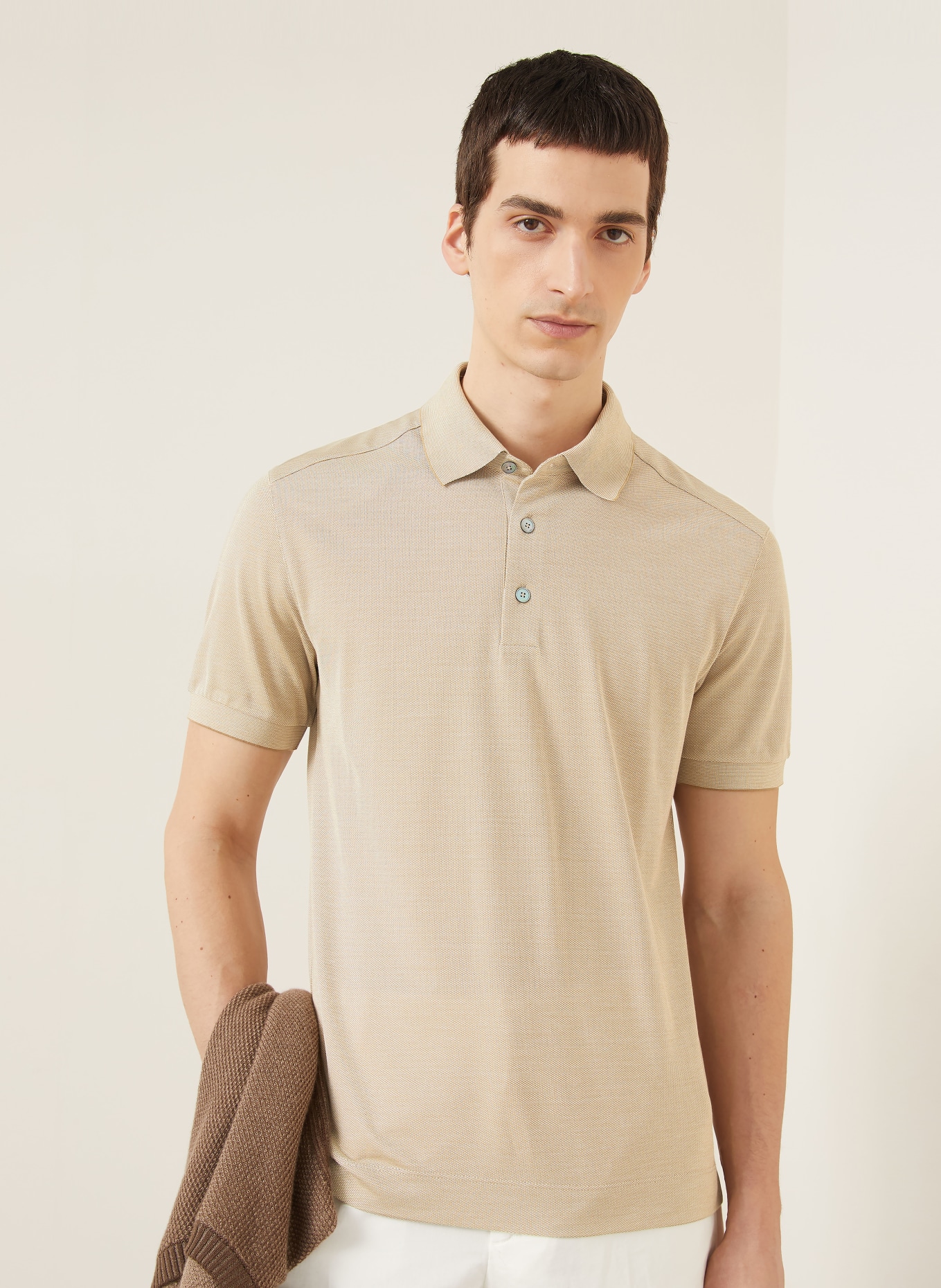 ZEGNA Piqué-Poloshirt mit Seide: BEIGE