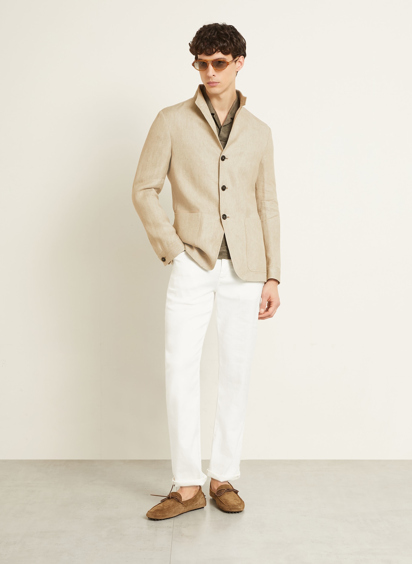 ZEGNA Veste en lin coupe ajustée: BEIGE