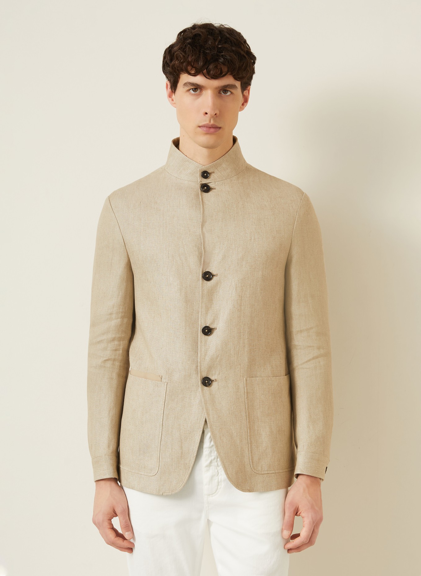 ZEGNA Veste en lin coupe ajustée: BEIGE