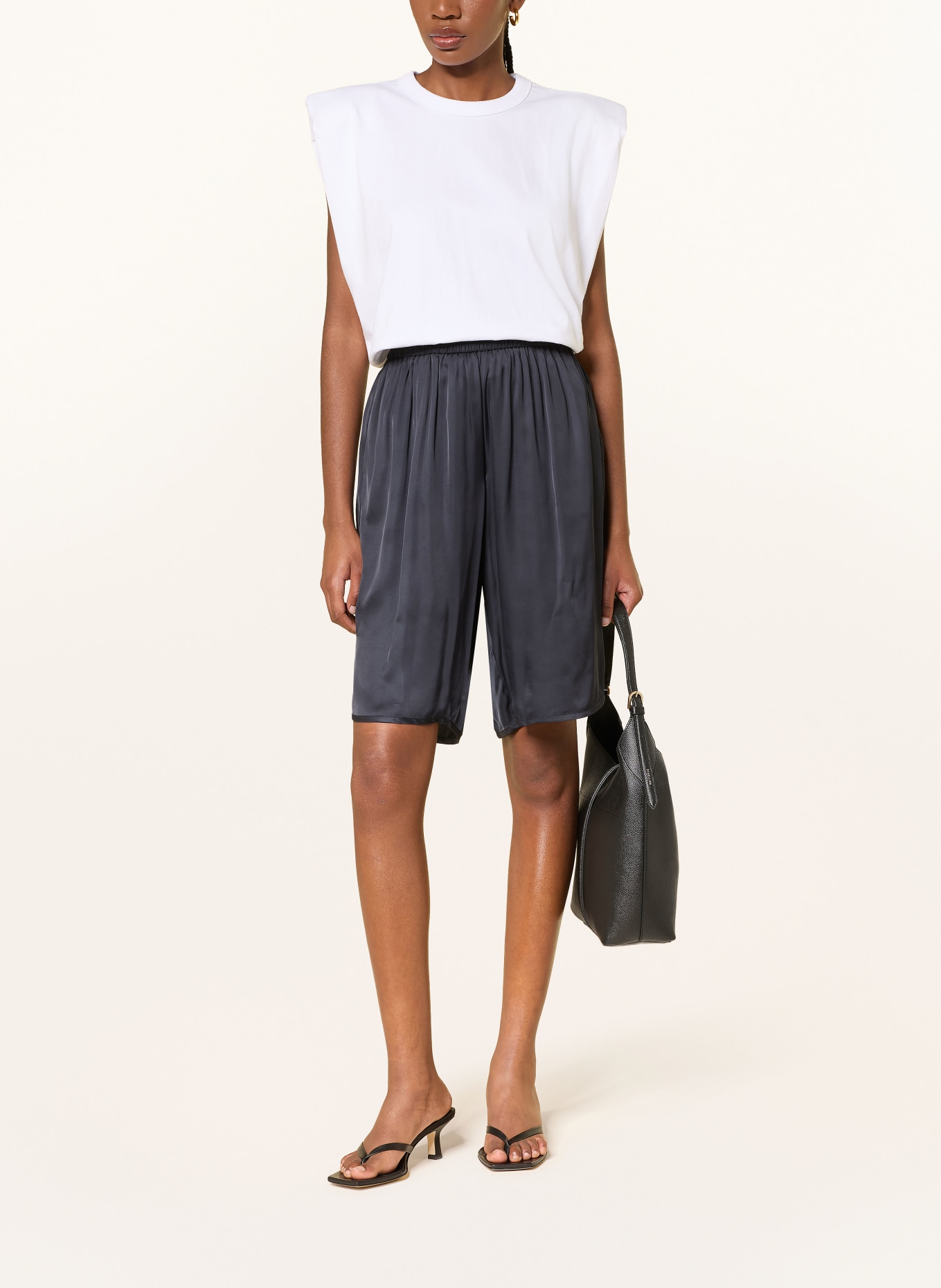 The Frankie Shop NELIS Satin Bermuda Shorts: DARK BLUE