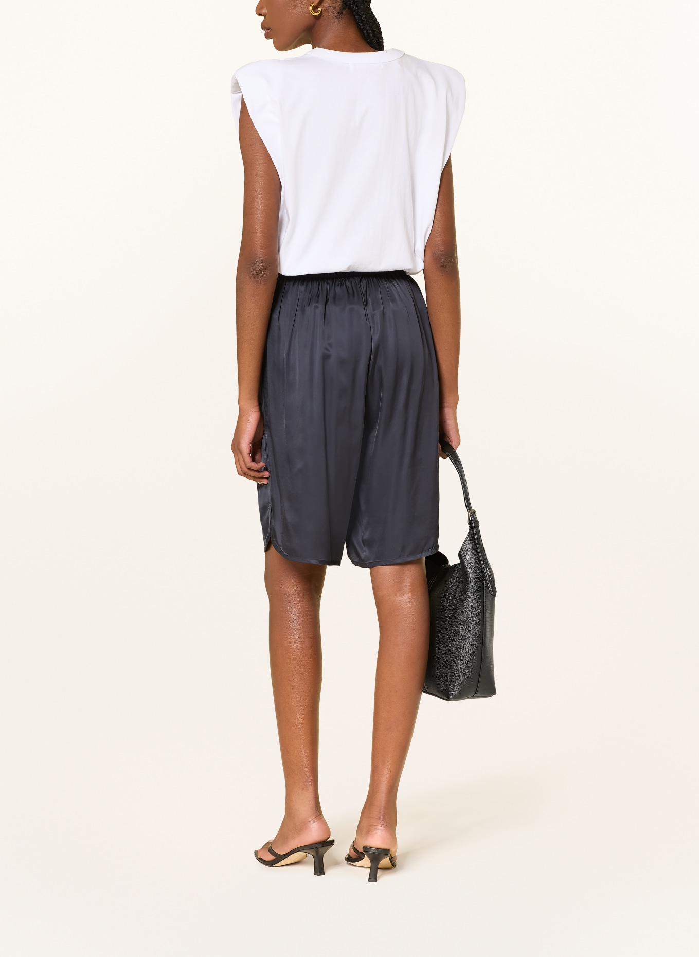 The Frankie Shop NELIS Satin Bermuda Shorts: DARK BLUE