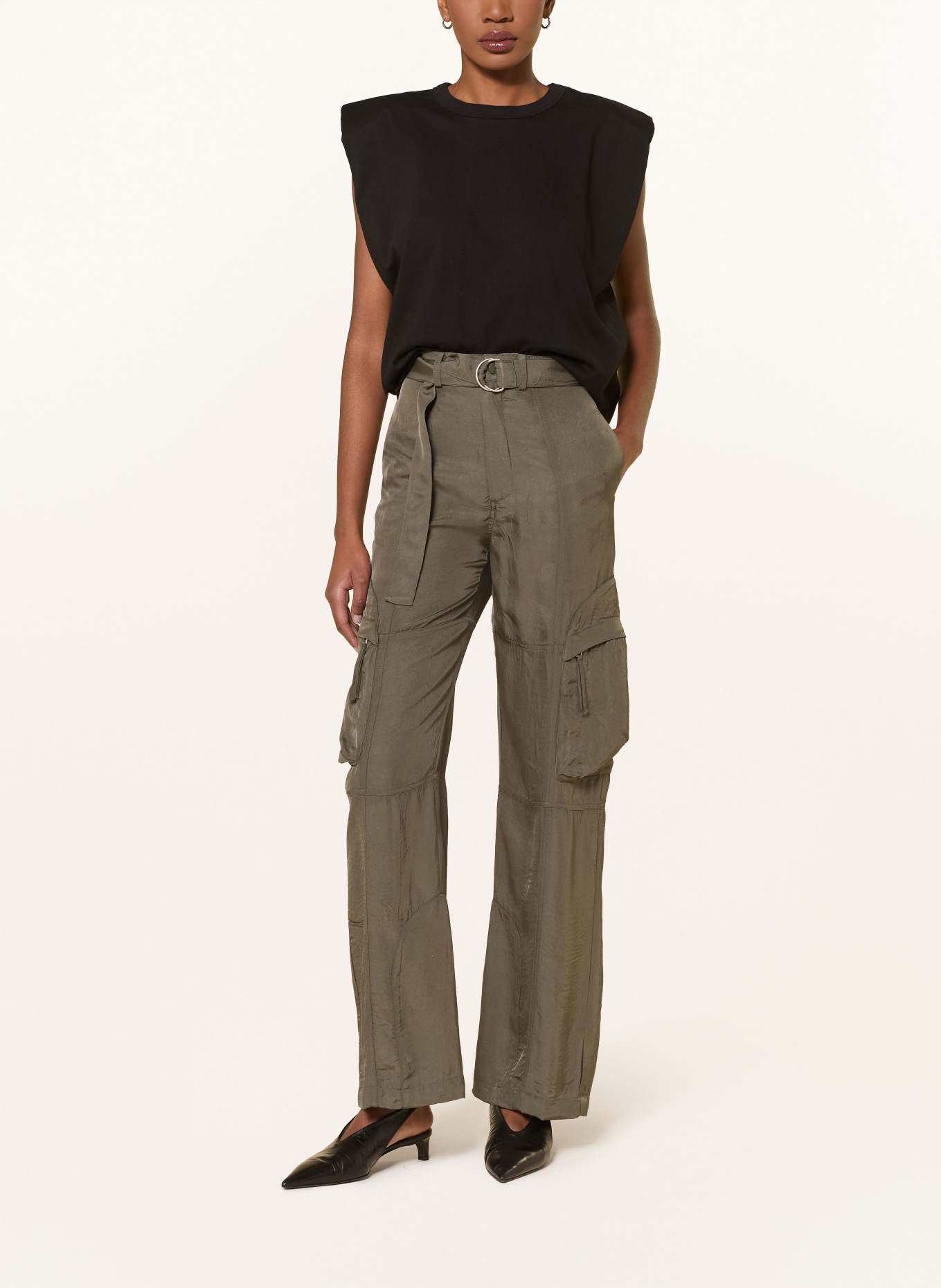 The Frankie Shop Cargohose KELLY FLUID aus Satin: KHAKI