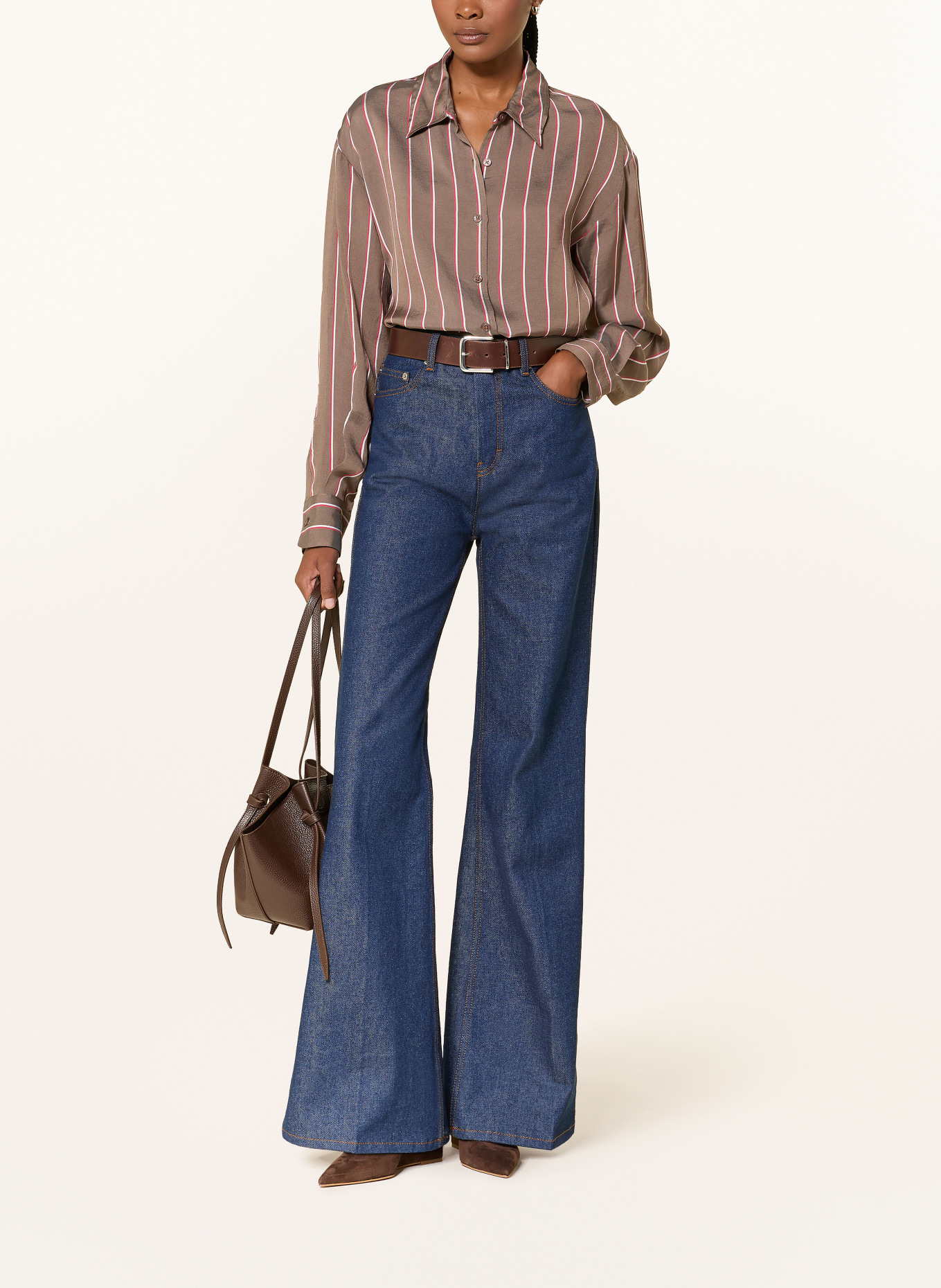 The Frankie Shop Košilová blůza PERI: TMAVĚ HNĚDÁ / ČERVENÁ / BÍLÁ