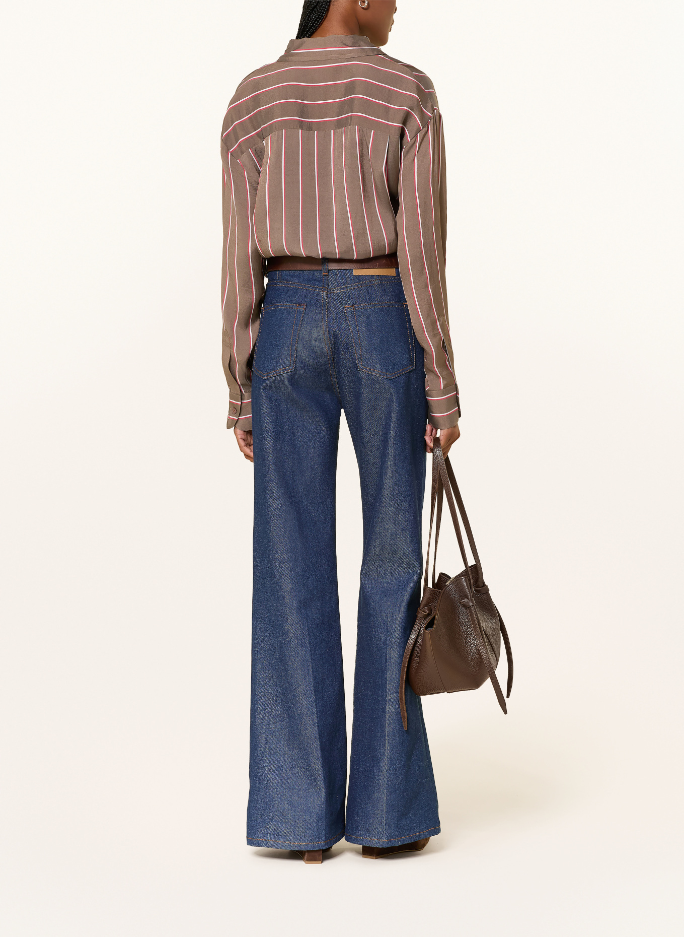 The Frankie Shop Košilová blůza PERI: TMAVĚ HNĚDÁ / ČERVENÁ / BÍLÁ