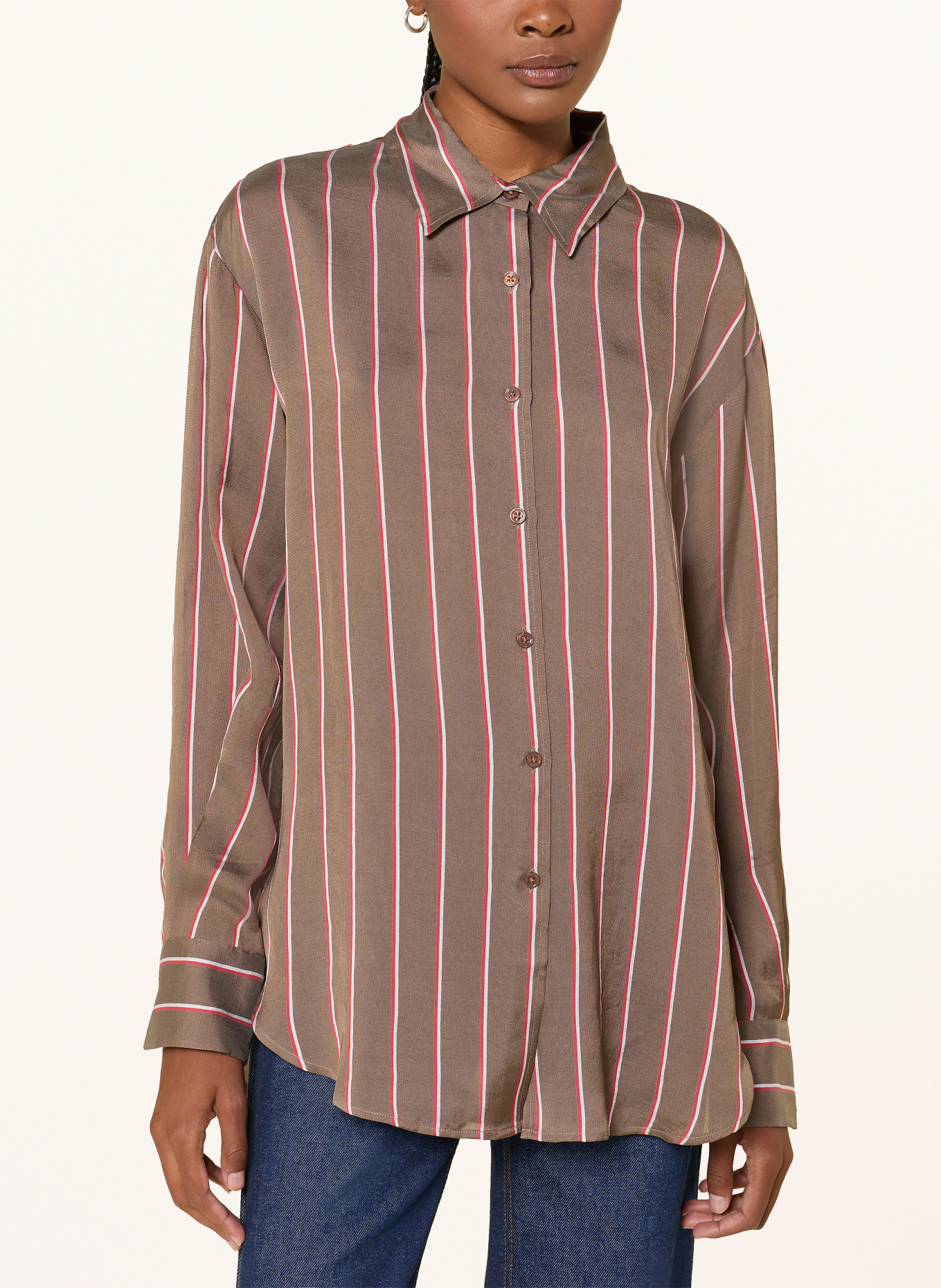 The Frankie Shop Košilová blůza PERI: TMAVĚ HNĚDÁ / ČERVENÁ / BÍLÁ