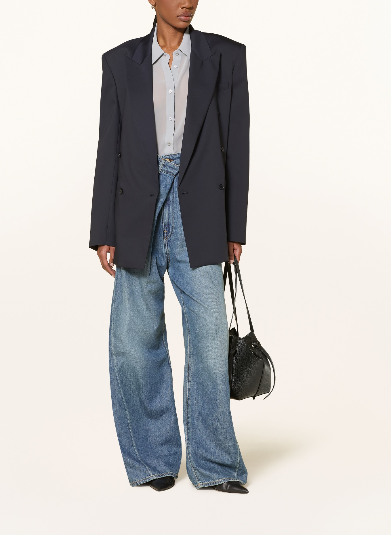 The Frankie Shop MONTEREY Long Blazer: DARK BLUE