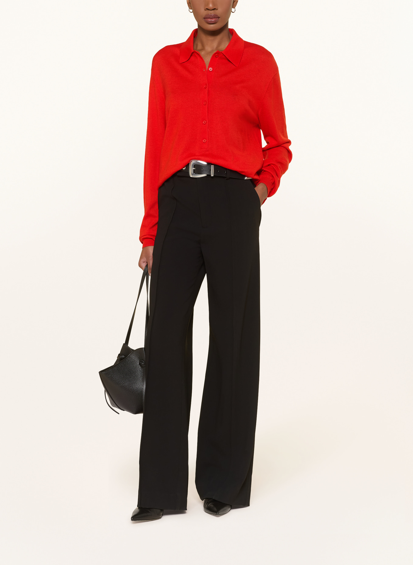 The Frankie Shop Strick-Poloshirt TALA mit Leinen: ROT