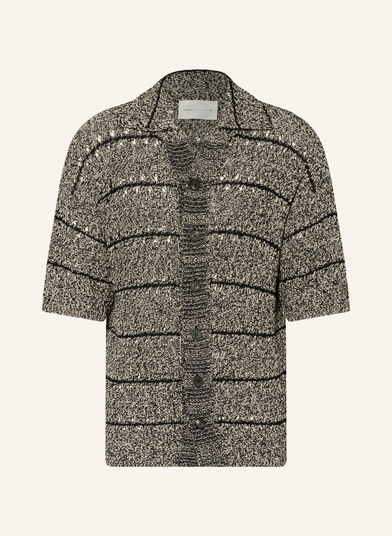 roberto collina Strickhemd Comfort Fit: SCHWARZ / WEISS