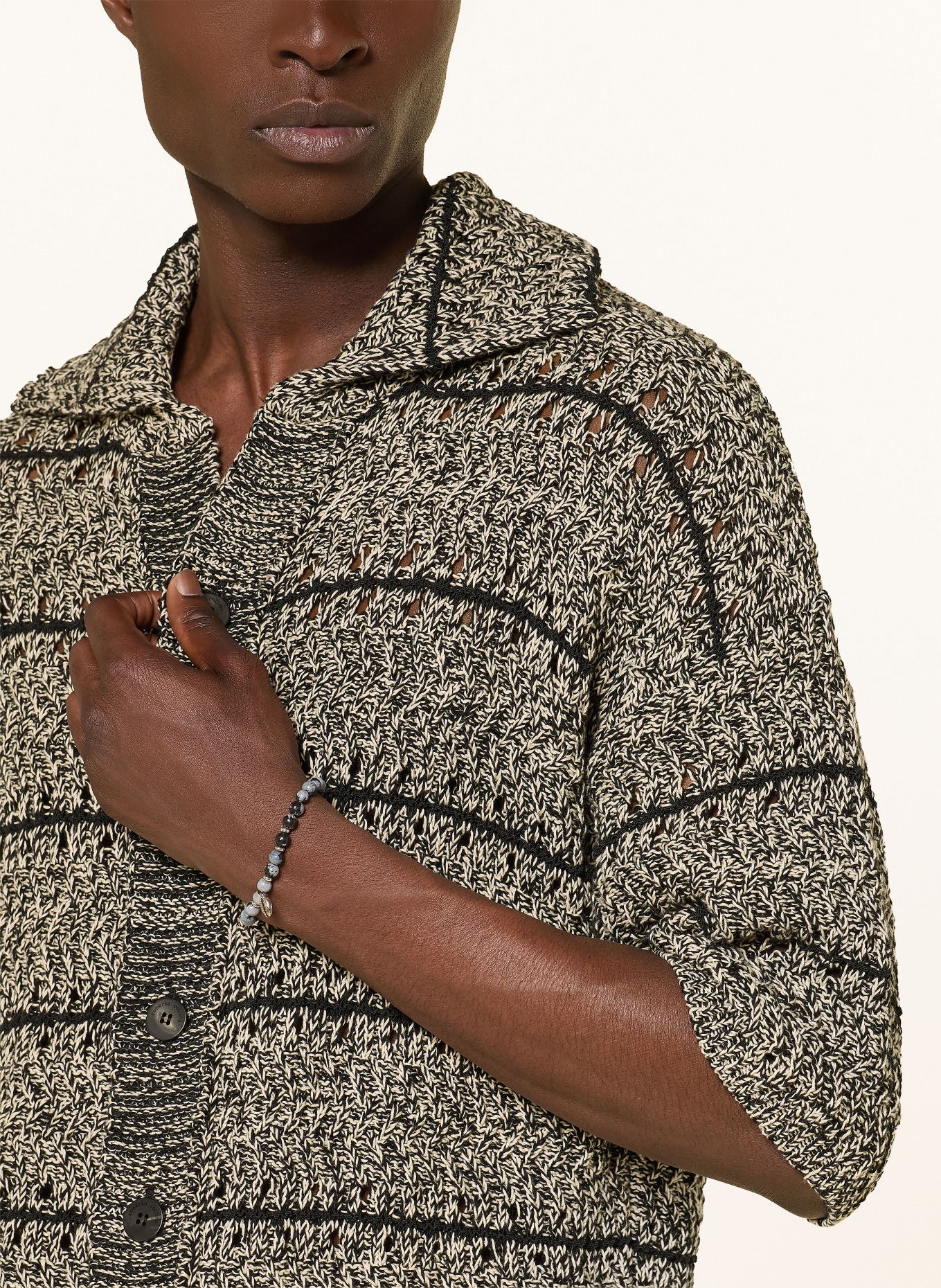 roberto collina Strickhemd Comfort Fit: SCHWARZ / WEISS